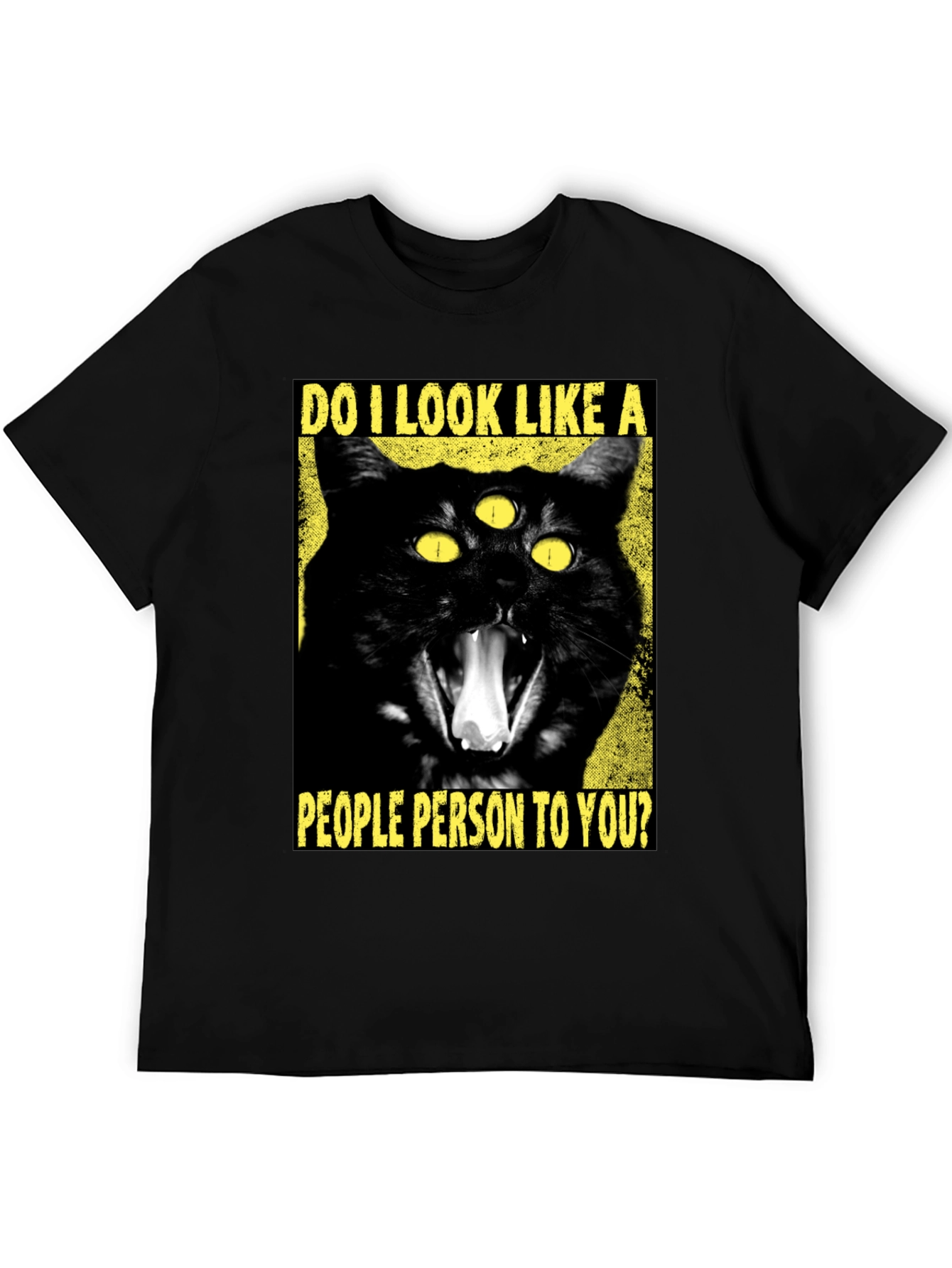 Black Three-Eyed Cat T-Shirt - "People Person" Funny Graphic Tee view 5