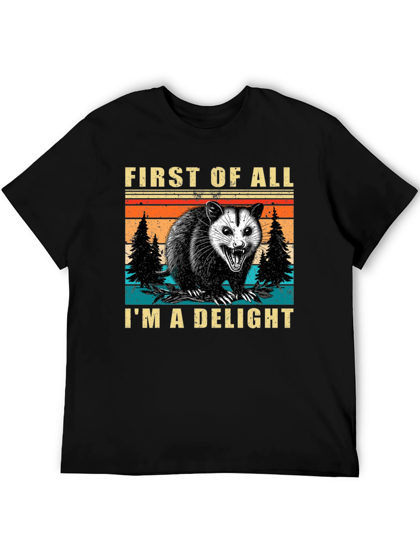 Black First of All I'm a Delight Opossum T-Shirt view 5