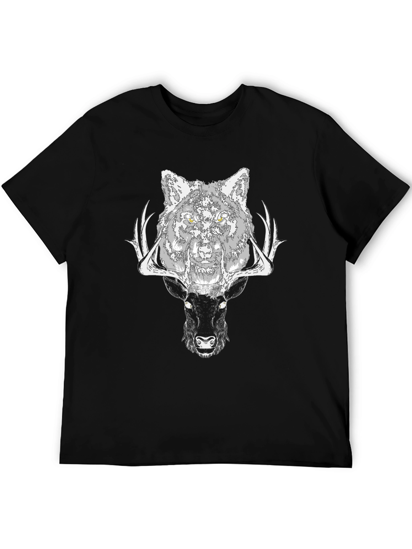 Black Wolf and Deer Graphic T-Shirt view 5