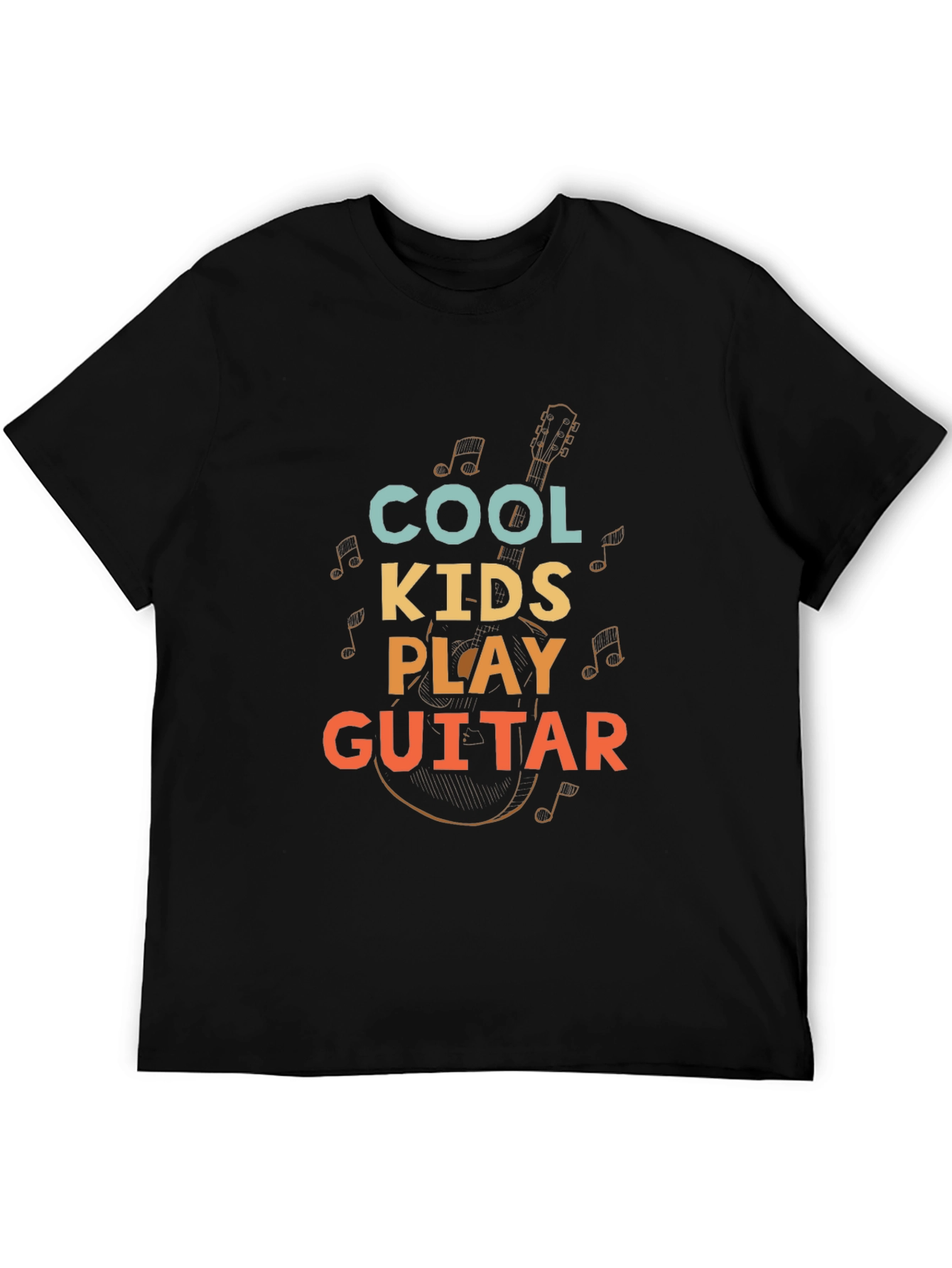 Black Cool Kids Play Guitar Graphic Tee - Black Cotton Blend view 5