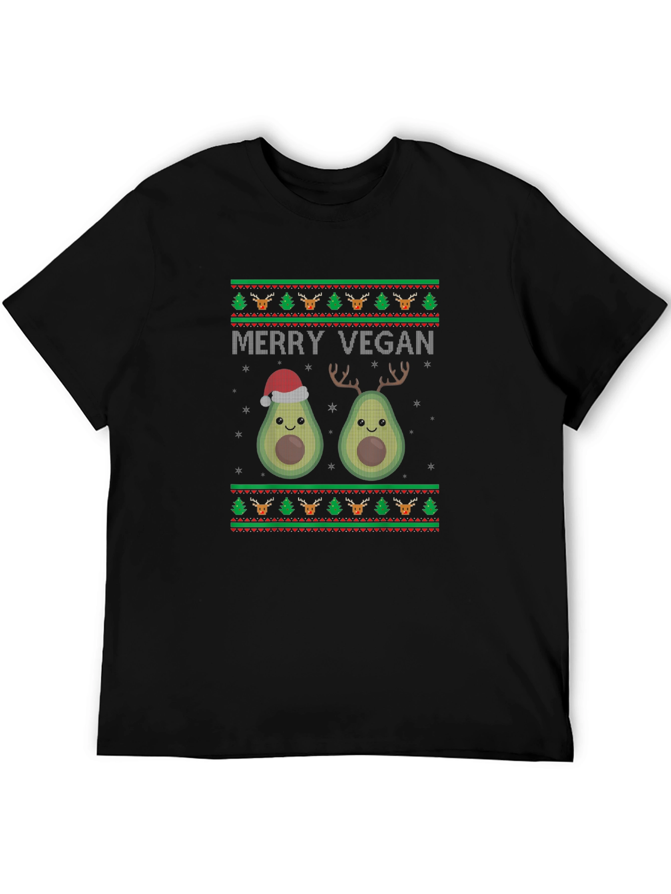 Black Merry Vegan Avocado Christmas T-Shirt view 5