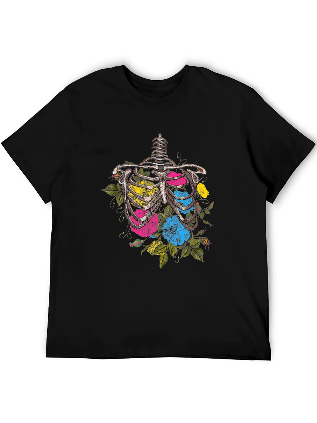 Black Floral Ribcage Graphic T-Shirt - Unique Anatomy Tee view 5