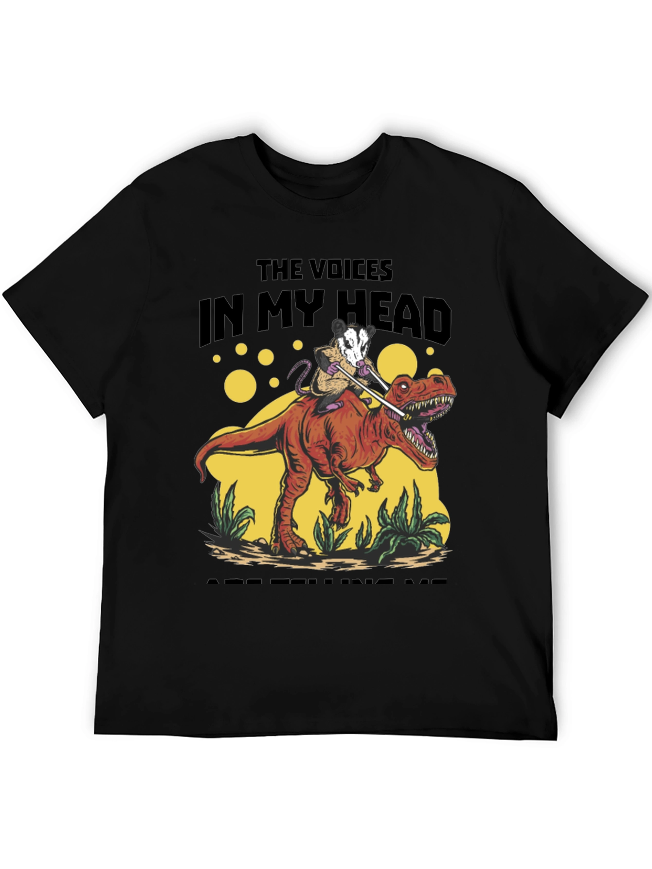 Black Opossum Riding Dinosaur T-Shirt - The Voices In My Head view 5
