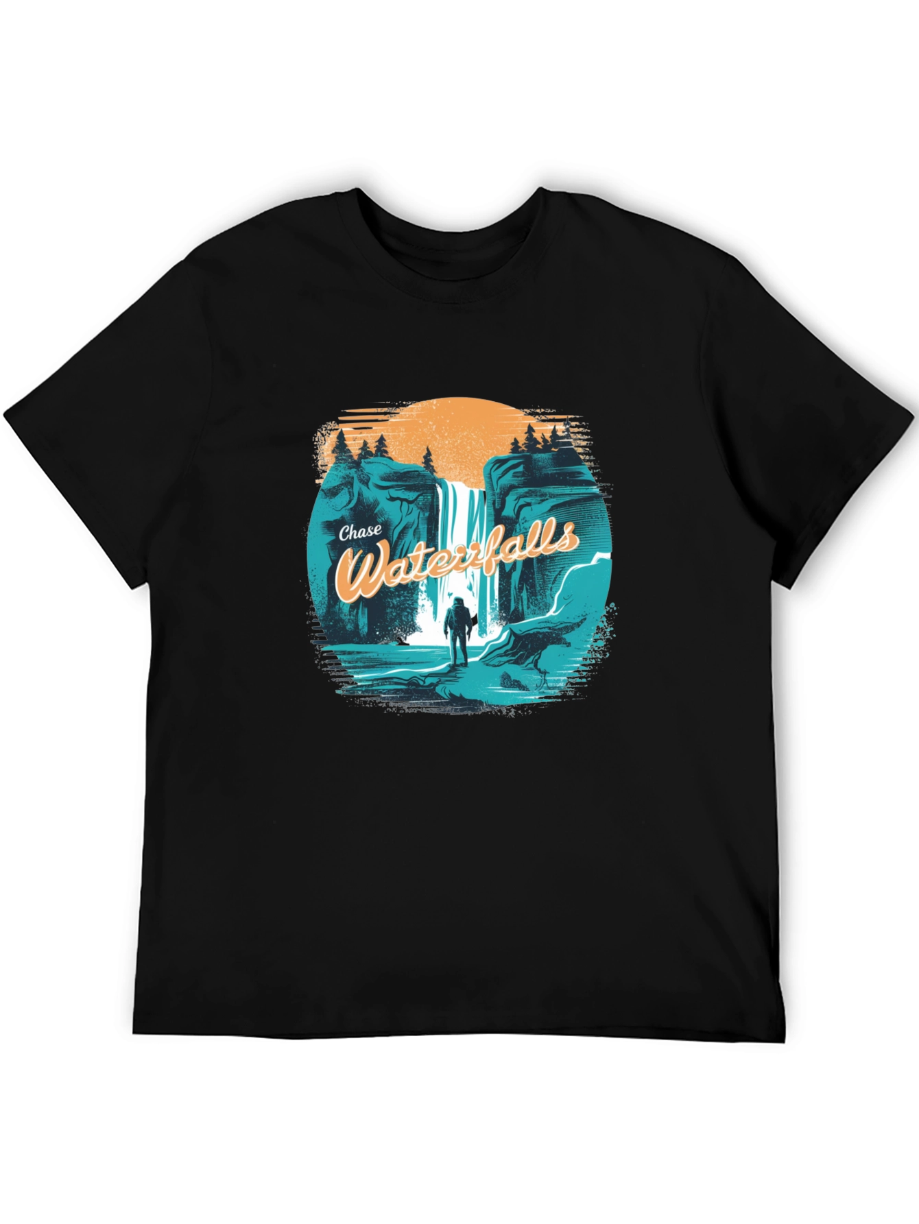Black Chase Waterfalls Graphic Tee - Black Cotton T-Shirt view 5