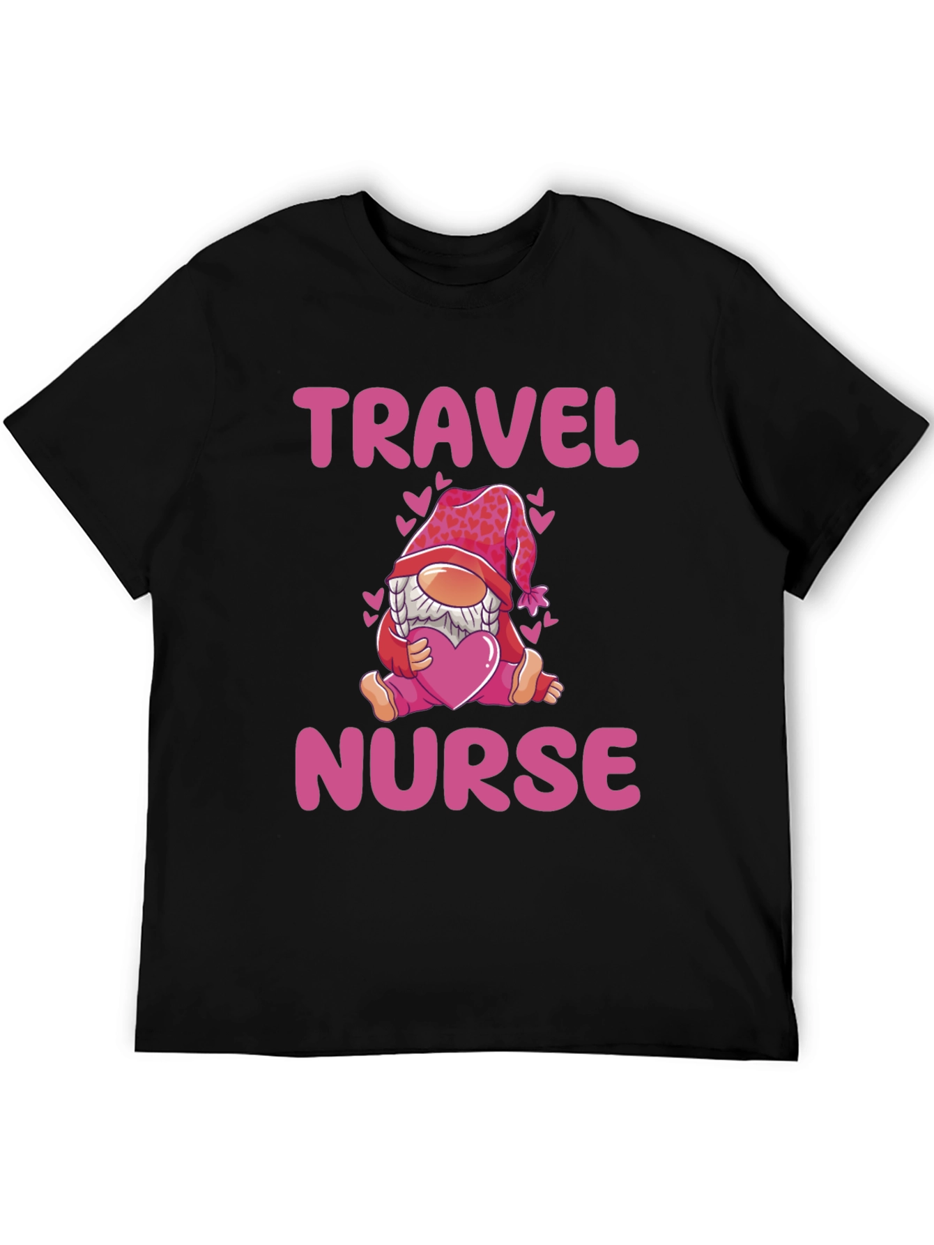 Black Travel Nurse Gnome T-Shirt - Valentine's Day Gift view 5