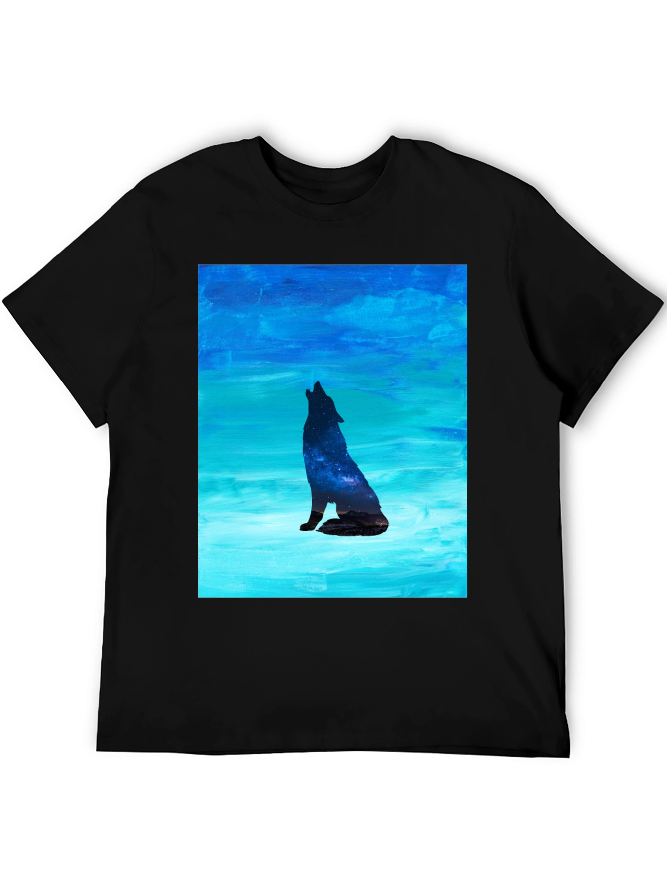 Black Howling Wolf Galaxy Print Black T-Shirt view 5