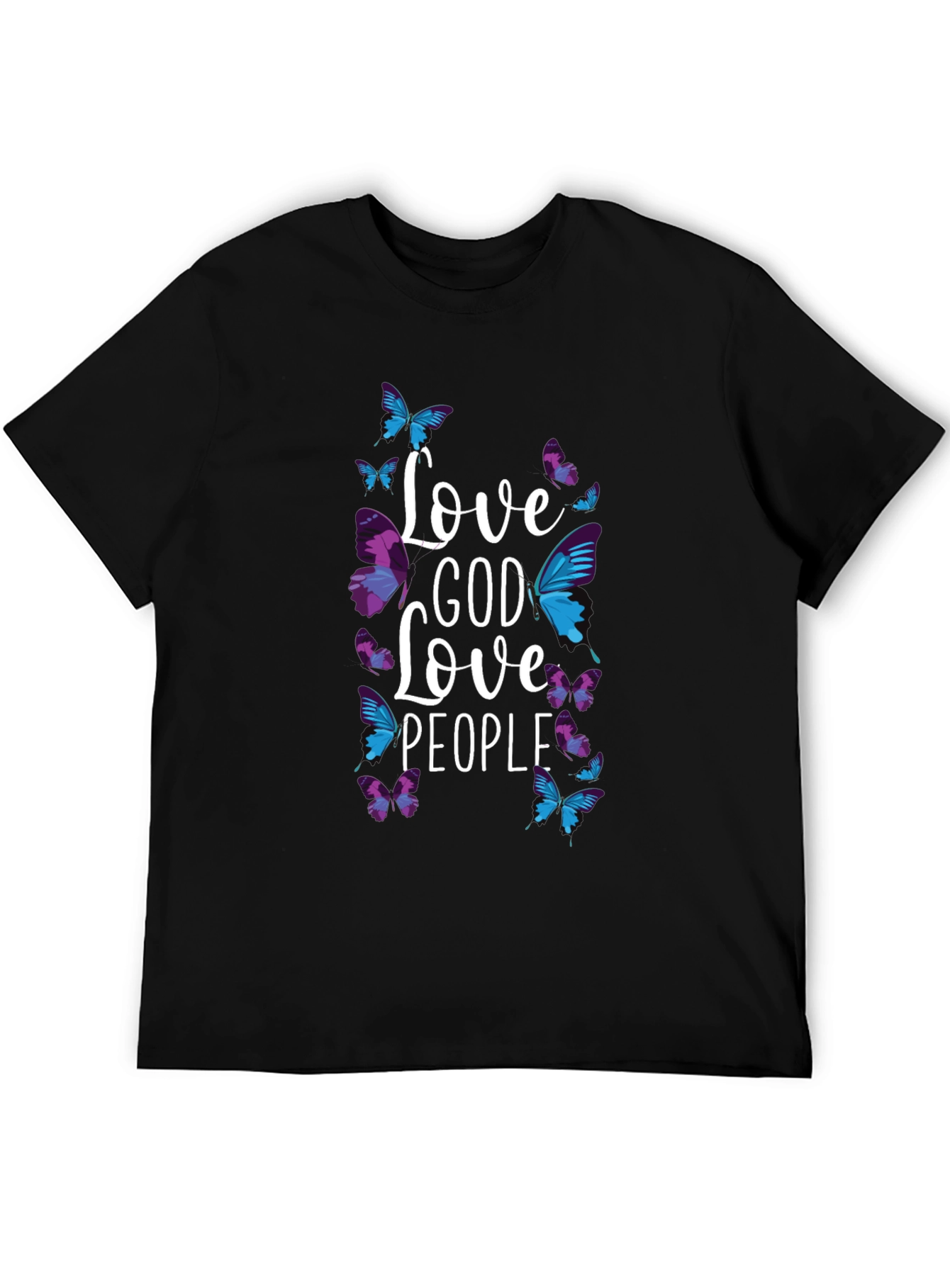 Black Love God Love People Butterfly Graphic Tee view 5
