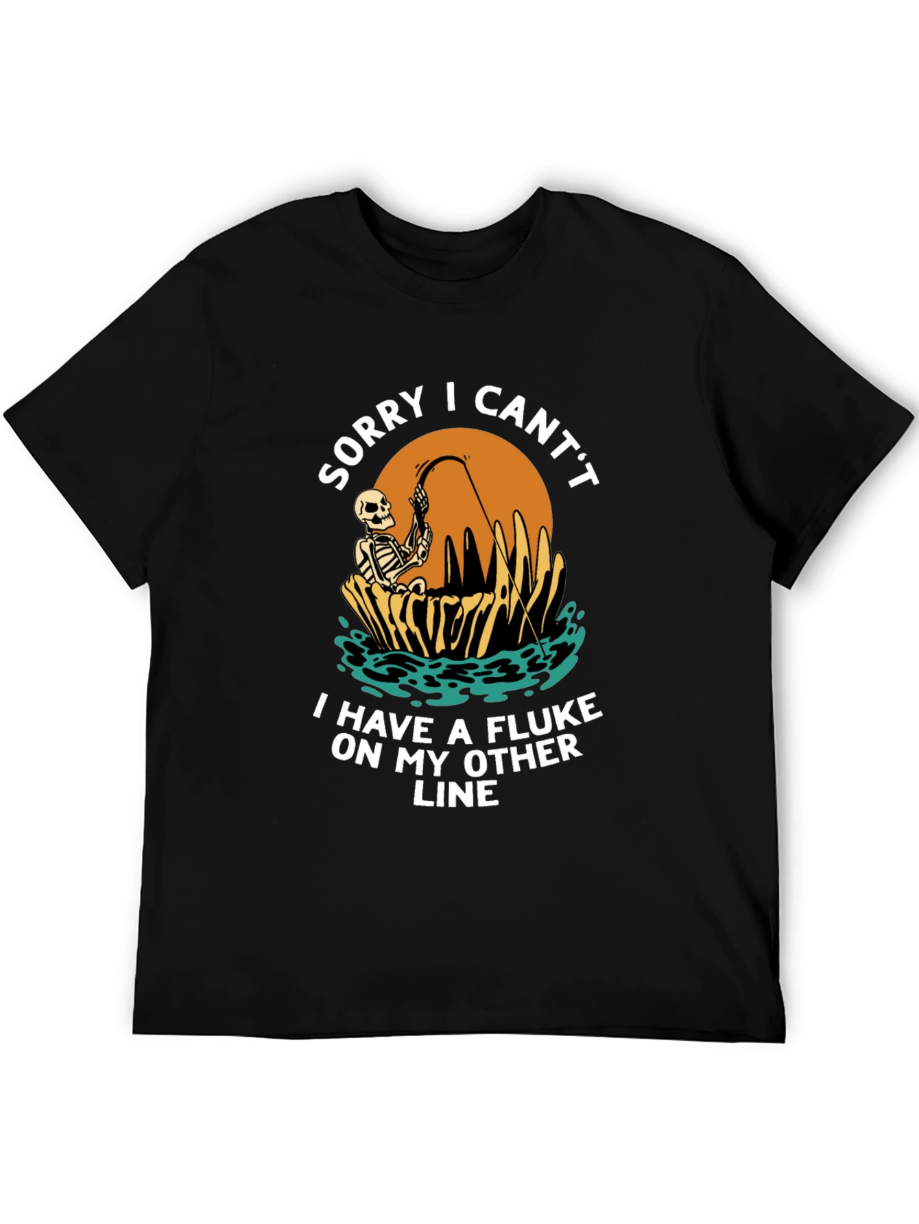 Black Funny Fishing Skeleton T-Shirt - Sorry I Can't view 5
