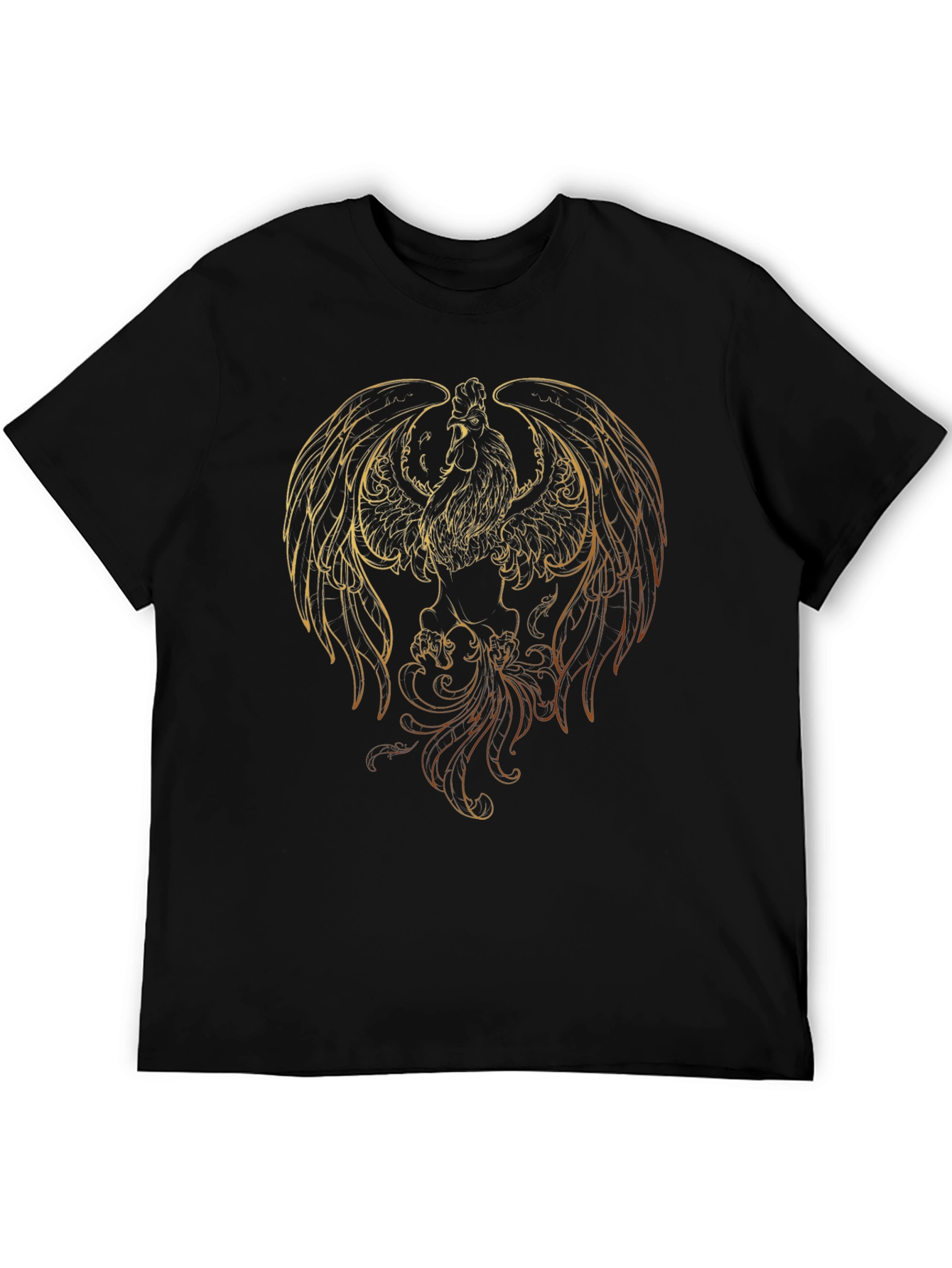Black Golden Phoenix Chicken Graphic Black T-Shirt view 5