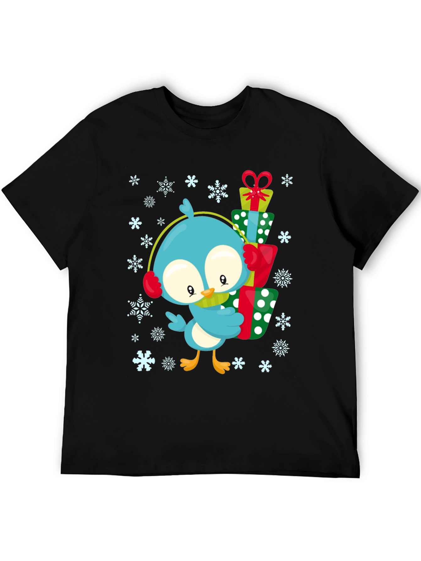 Black Festive Bird Gift T-Shirt - Holiday Cheer view 5