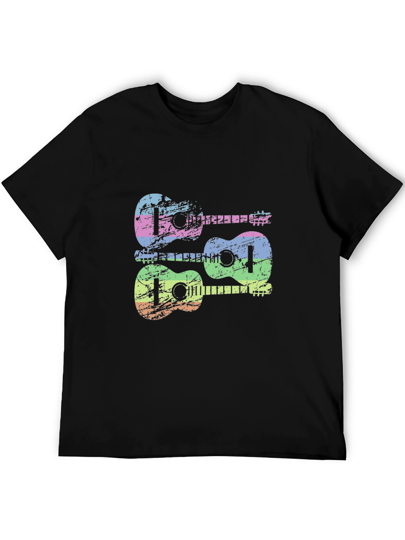 Black Rainbow Guitar Graphic Tee - Black Cotton Shirt view 5