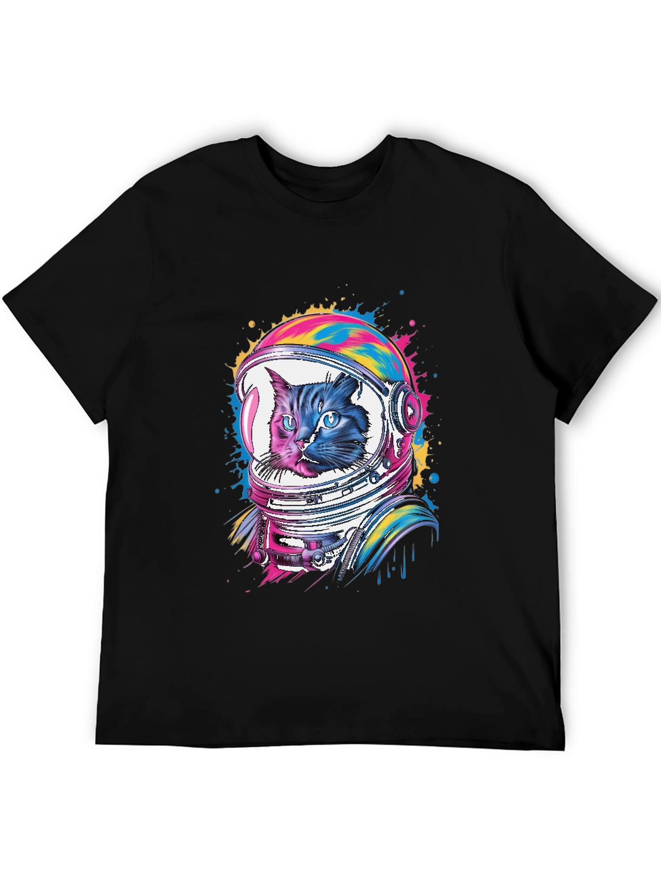 Black Cat Astronaut Graphic Tee - Unisex Black T-Shirt view 5