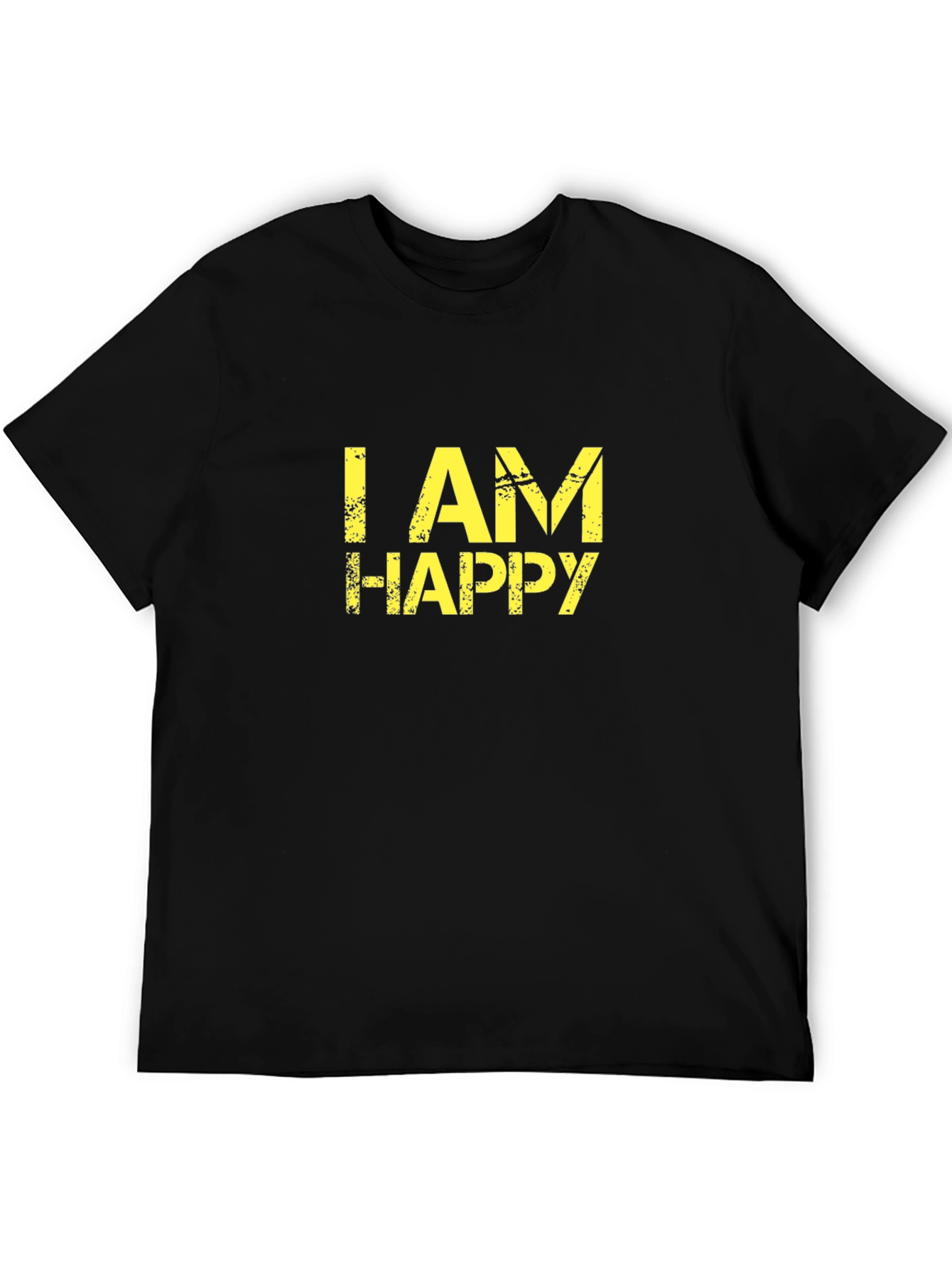 Black I Am Happy Graphic Tee - Black Cotton T-Shirt view 5