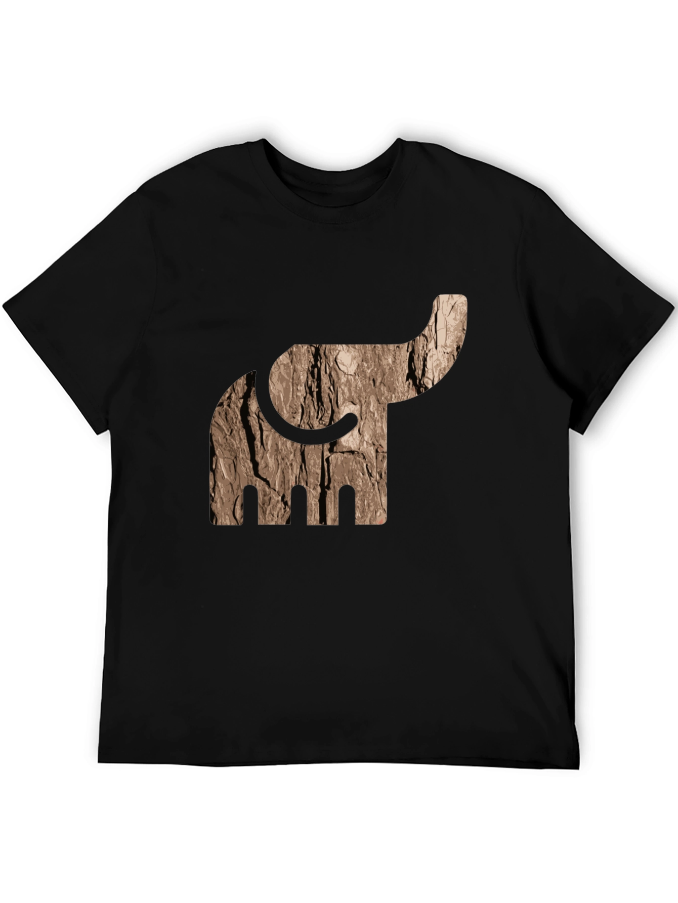Black Abstract Elephant Tree Bark Print Black T-Shirt view 5