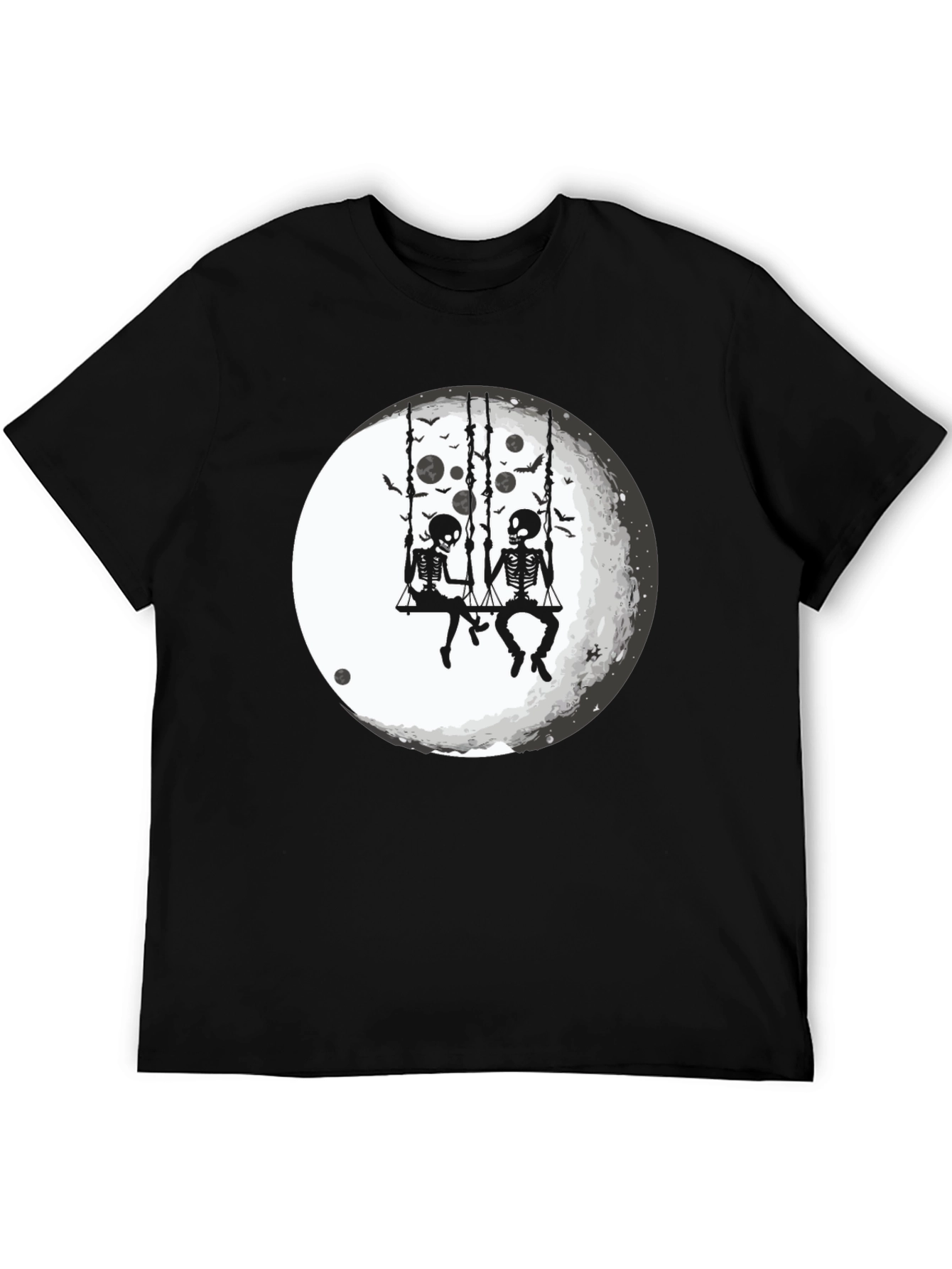 Black Skeleton Moon Swing Graphic T-Shirt view 5