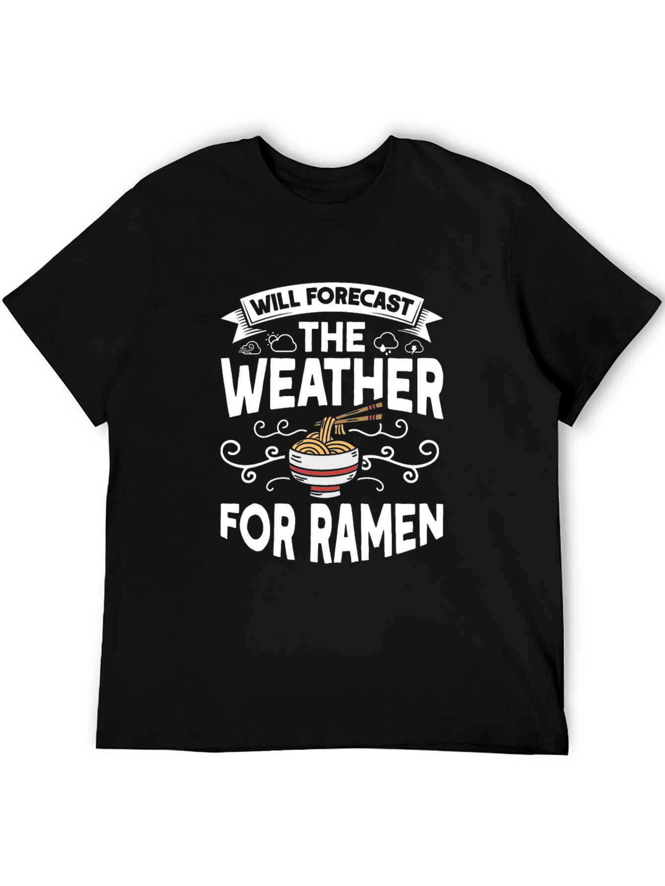Black Funny Ramen Weather Forecast T-Shirt view 5