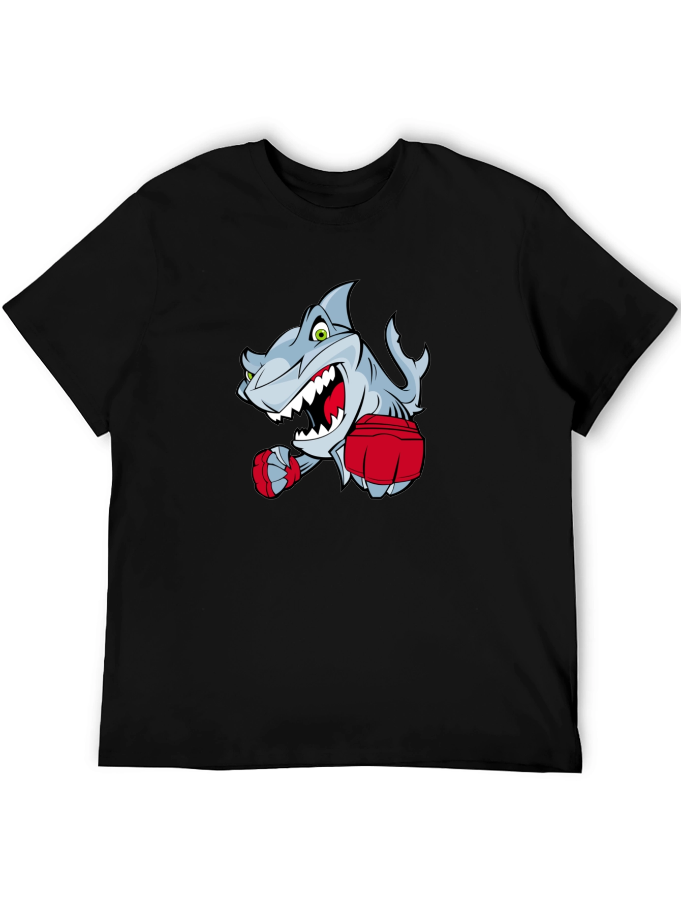 Black Cartoon Shark Boxer Graphic T-Shirt view 5