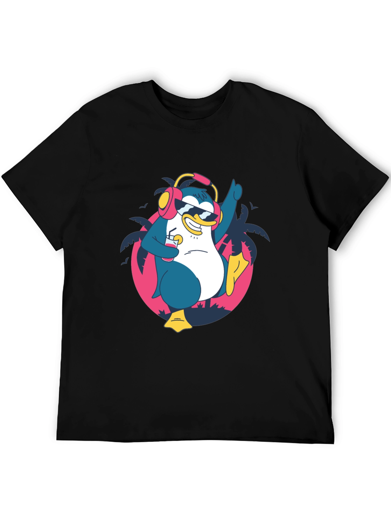 Black Cool Penguin Graphic Tee - Black Cotton Shirt view 5