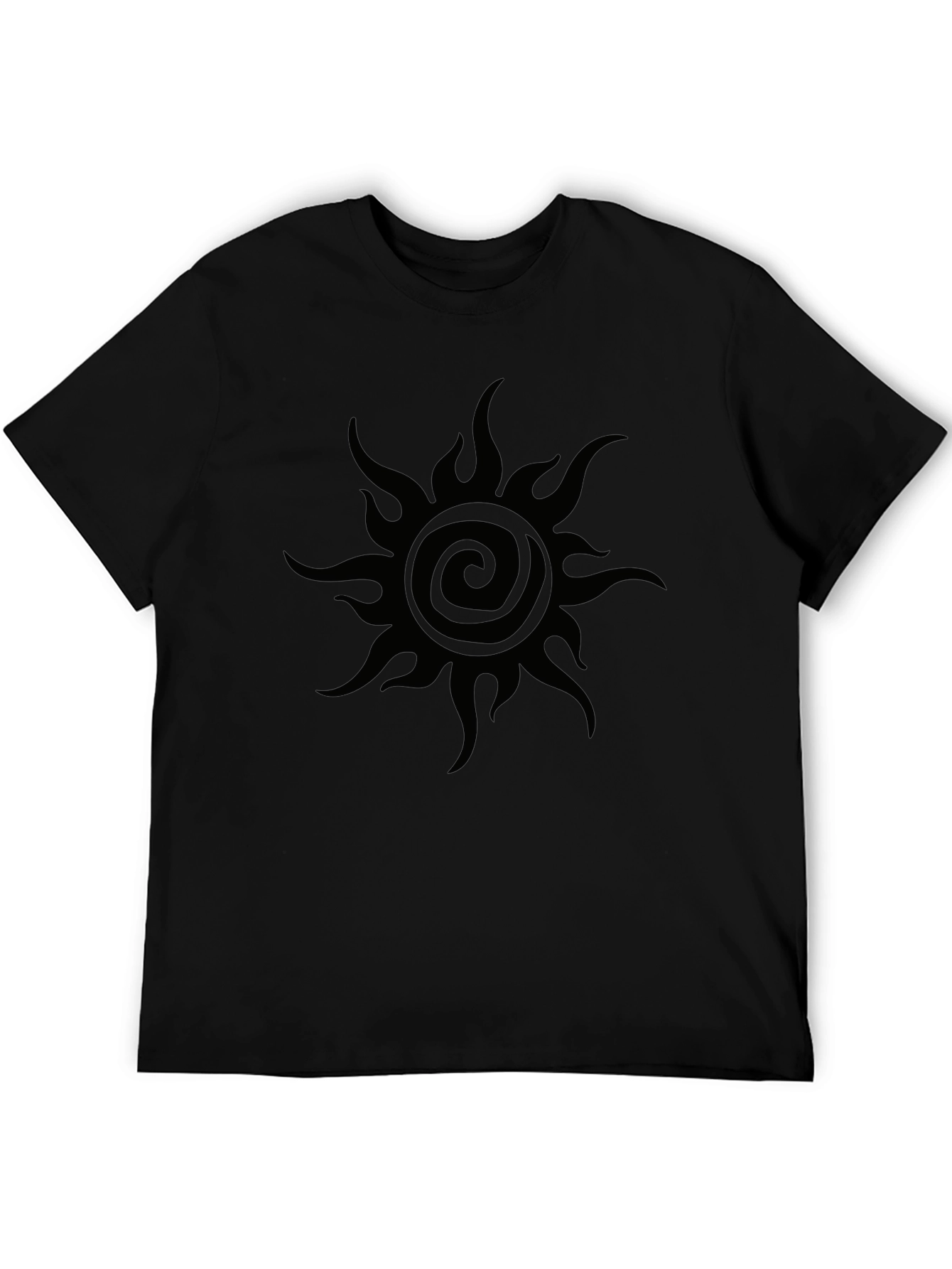 Black Men's Black T-Shirt with Sun Swirl Design view 5