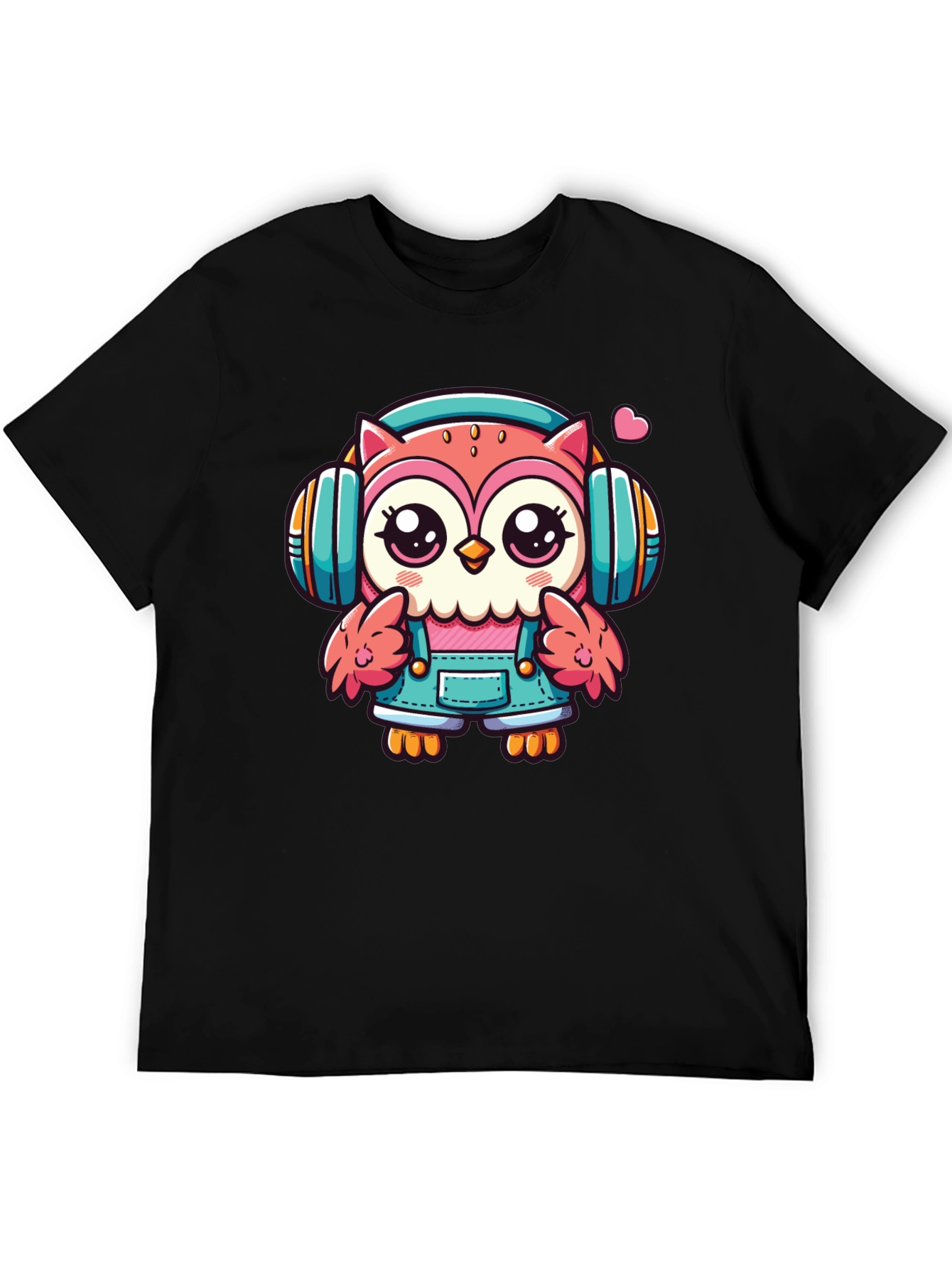 Black Owl DJ T-Shirt: Cute Cartoon Animal Tee view 5