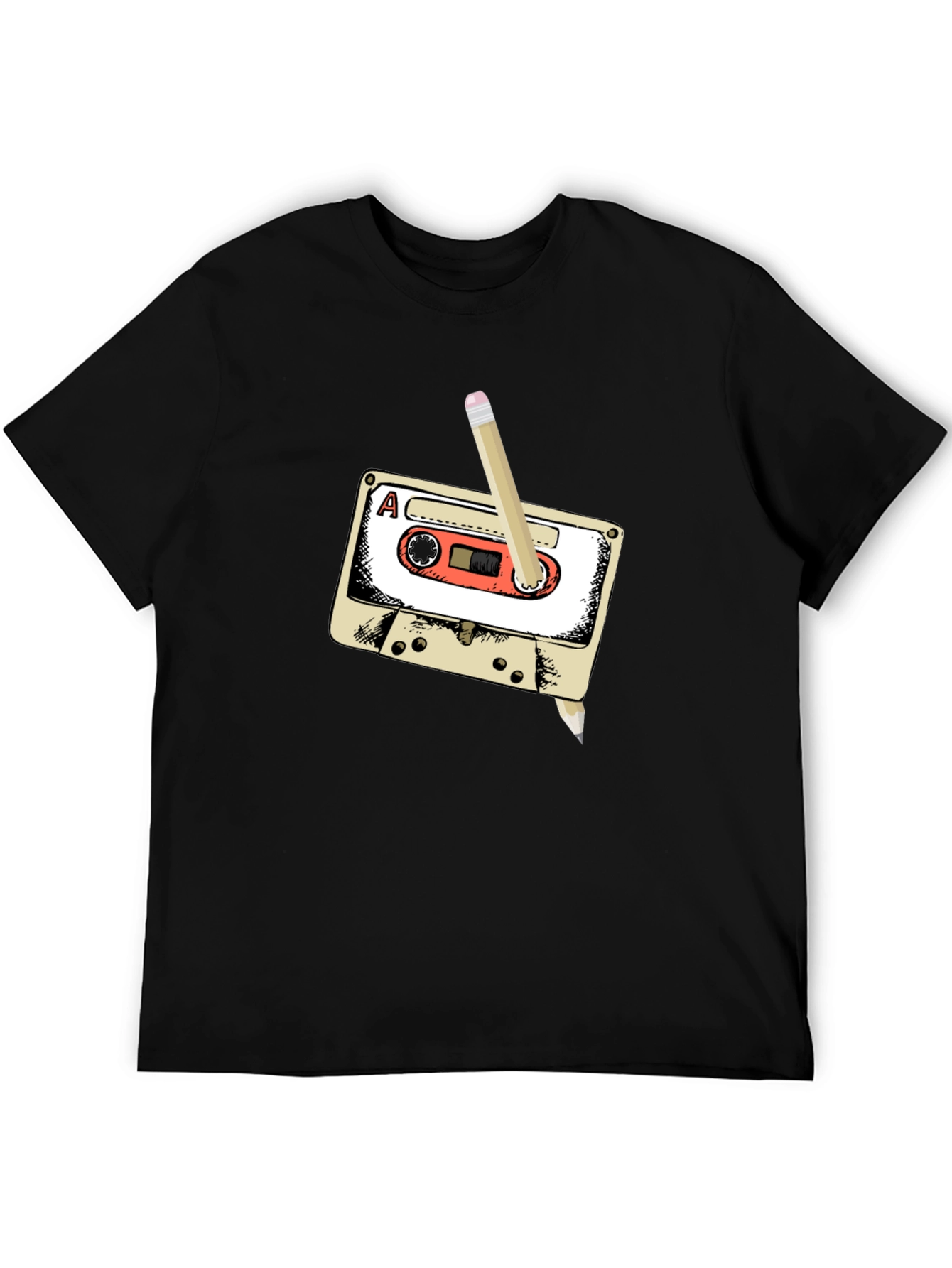 Black Retro Cassette Tape & Pencil T-Shirt view 5