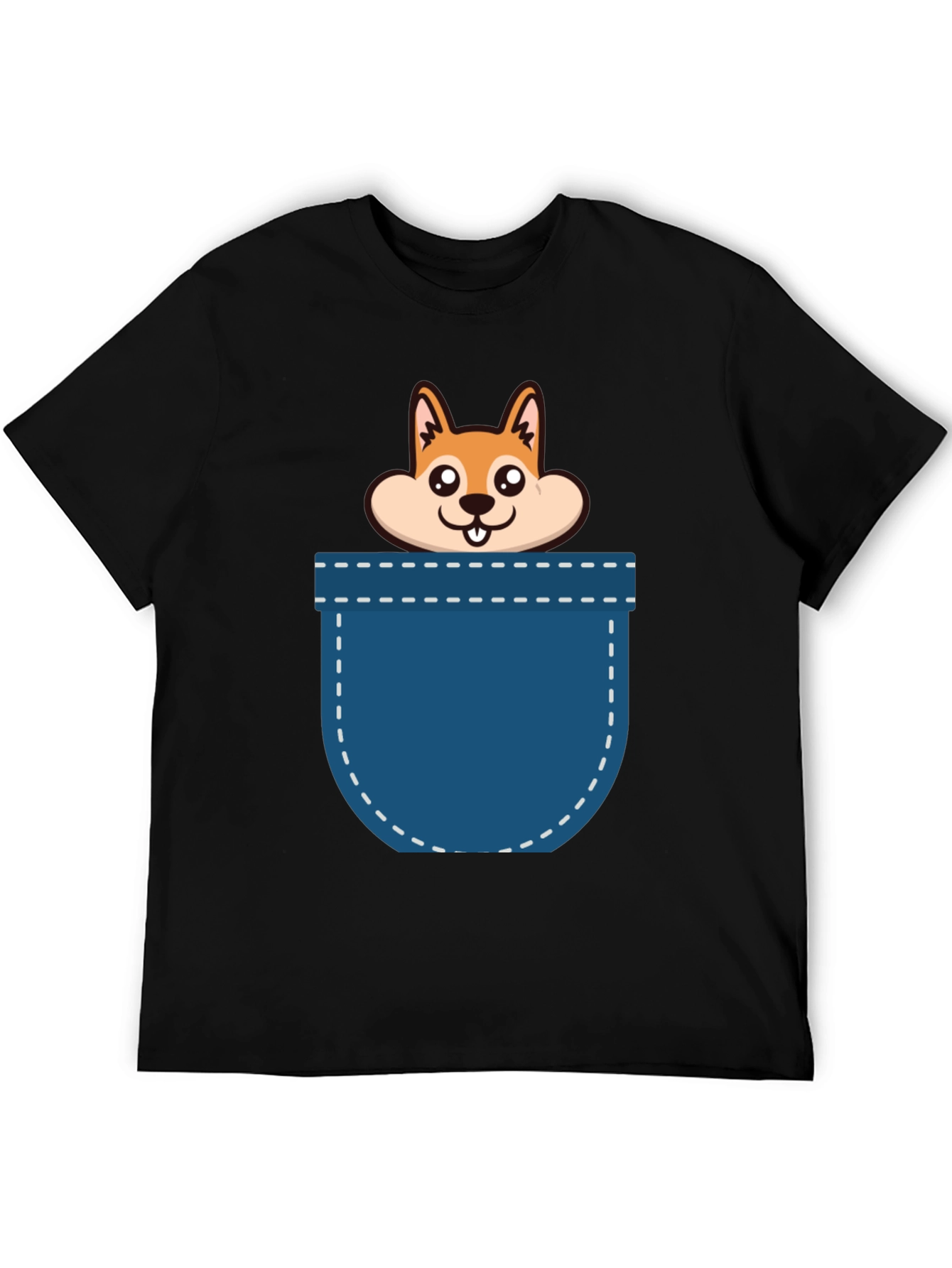 Black Cute Pocket Dog Graphic T-Shirt view 5
