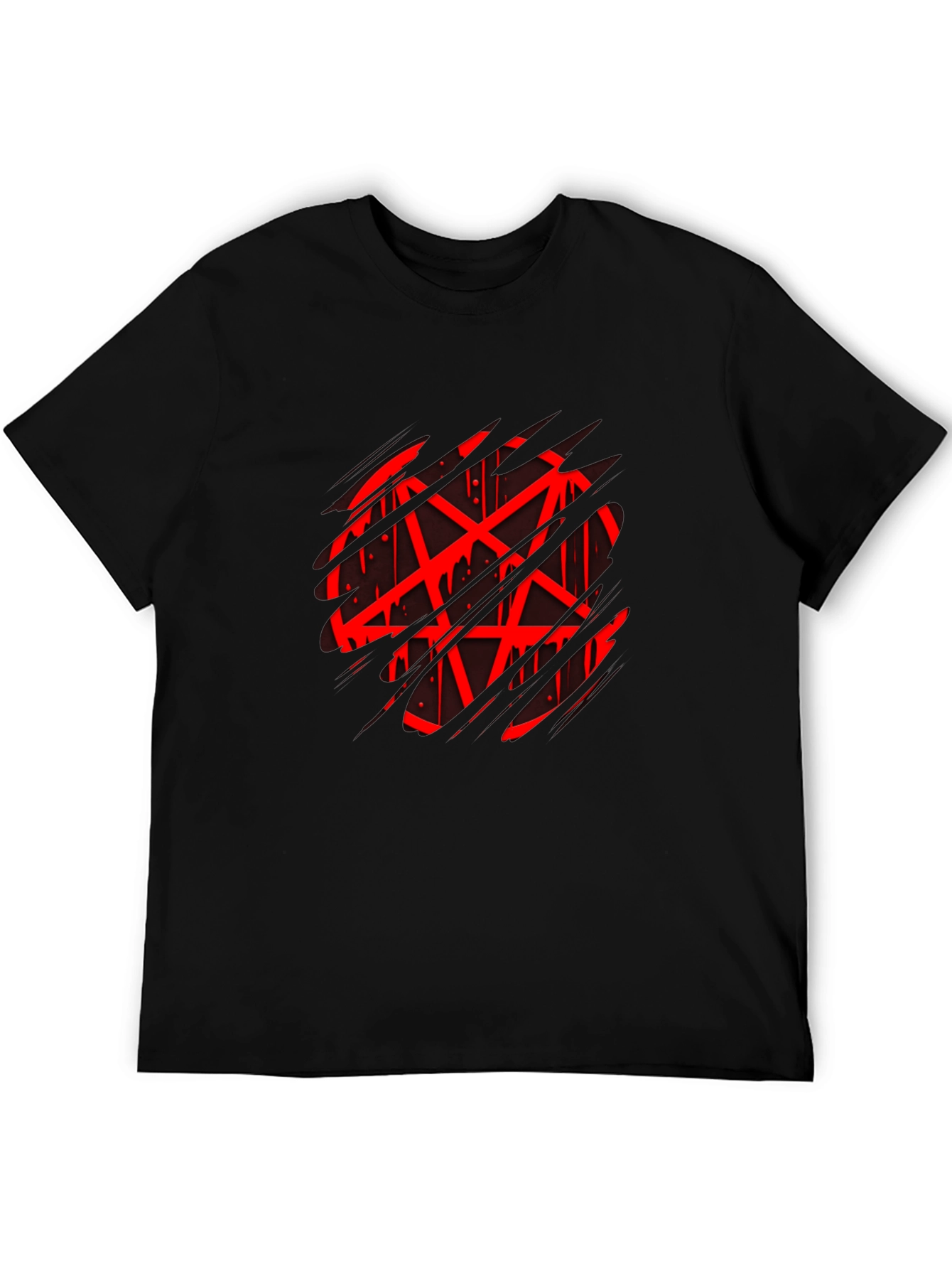Black Men's Black Graphic Tee - Red Pentagram Design view 5
