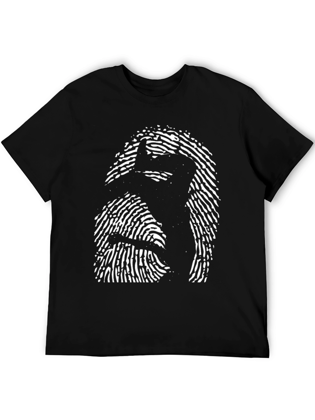 Black Fingerprint Silhouette Black T-Shirt view 5