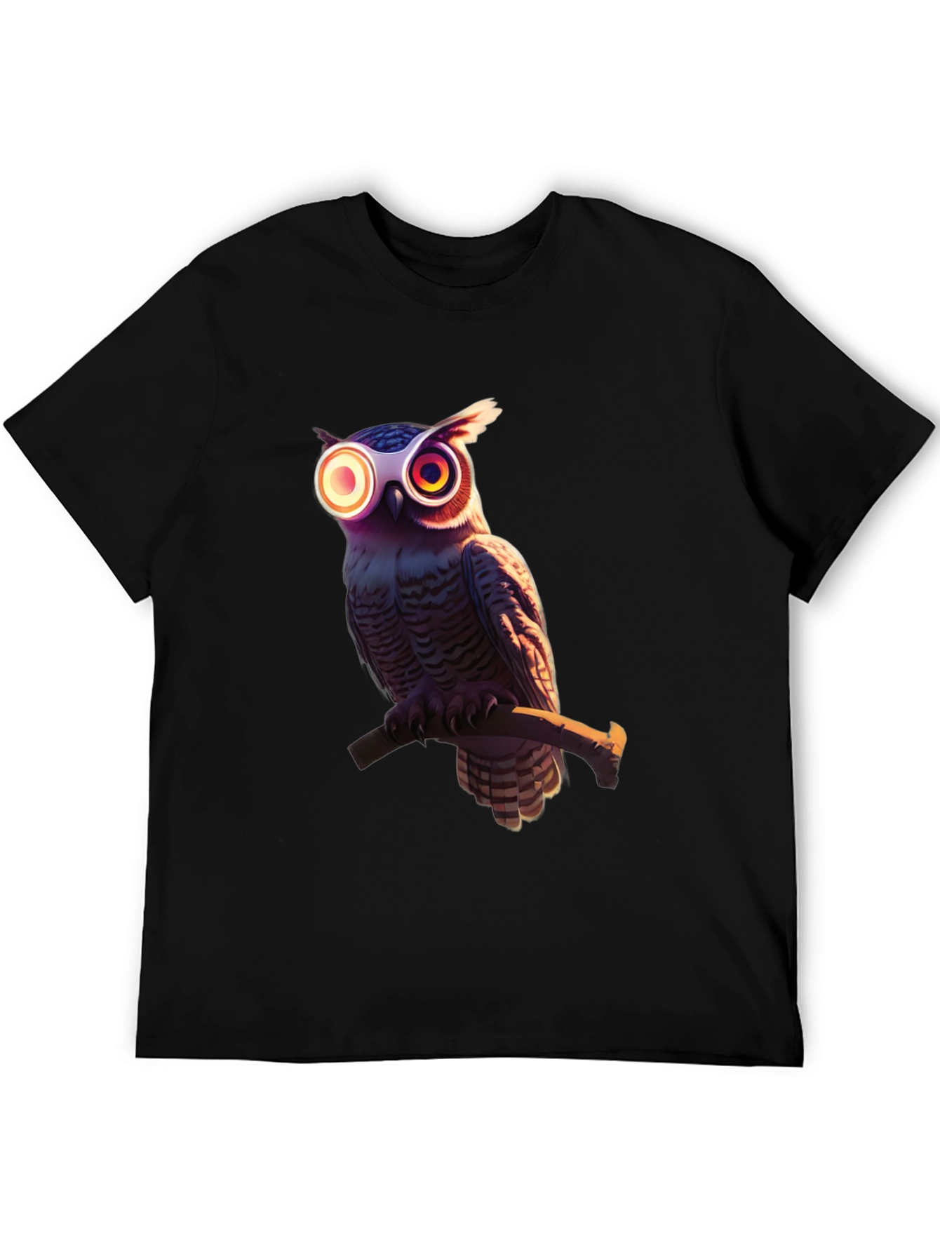 Black Cool Owl Graphic Tee - Black Cotton Blend view 5