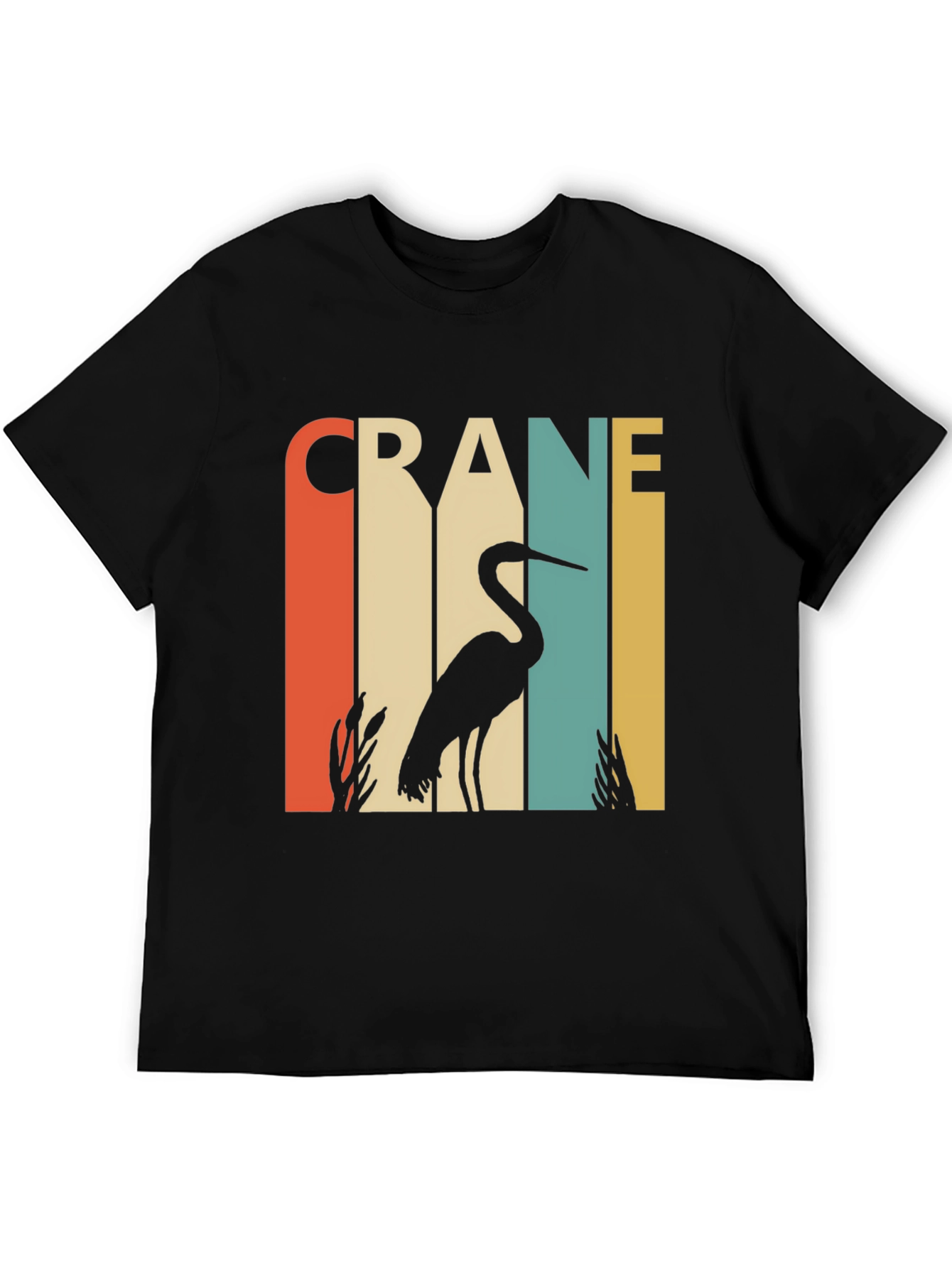 Black Vintage Crane Bird T-Shirt - Retro Design view 5