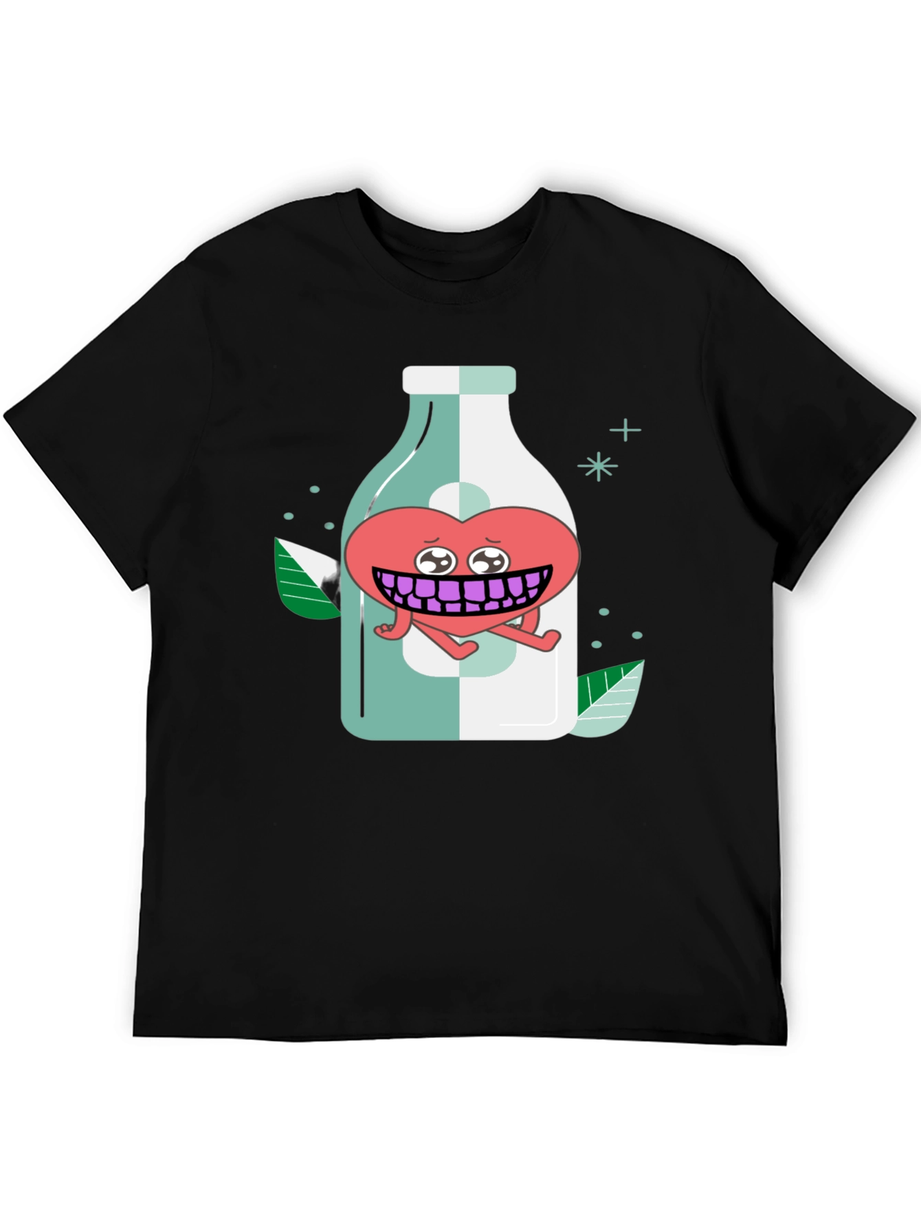 Black Cartoon Heart in a Bottle Black T-Shirt view 5