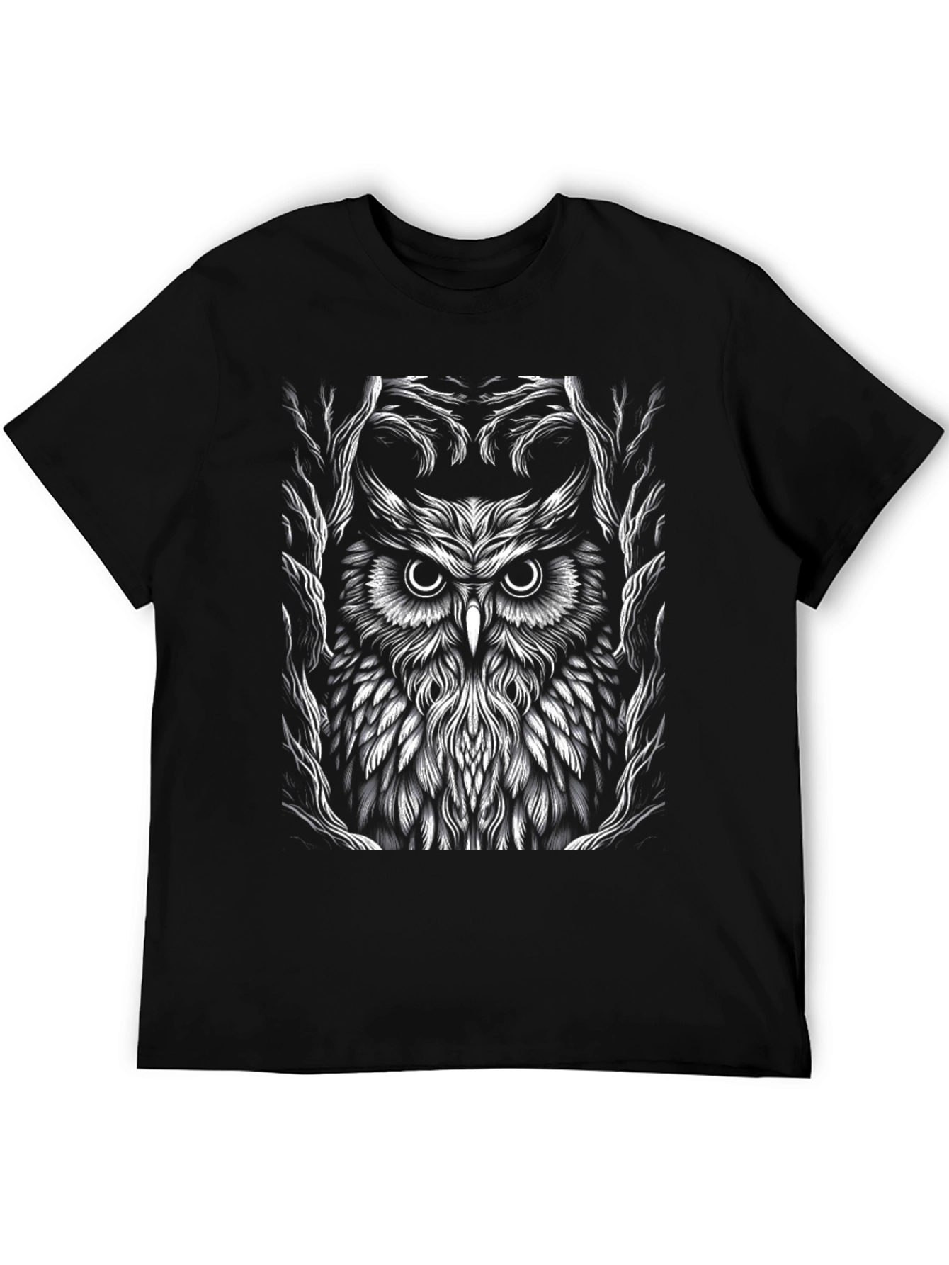 Black Owl Graphic Tee - Black Cotton T-Shirt view 5