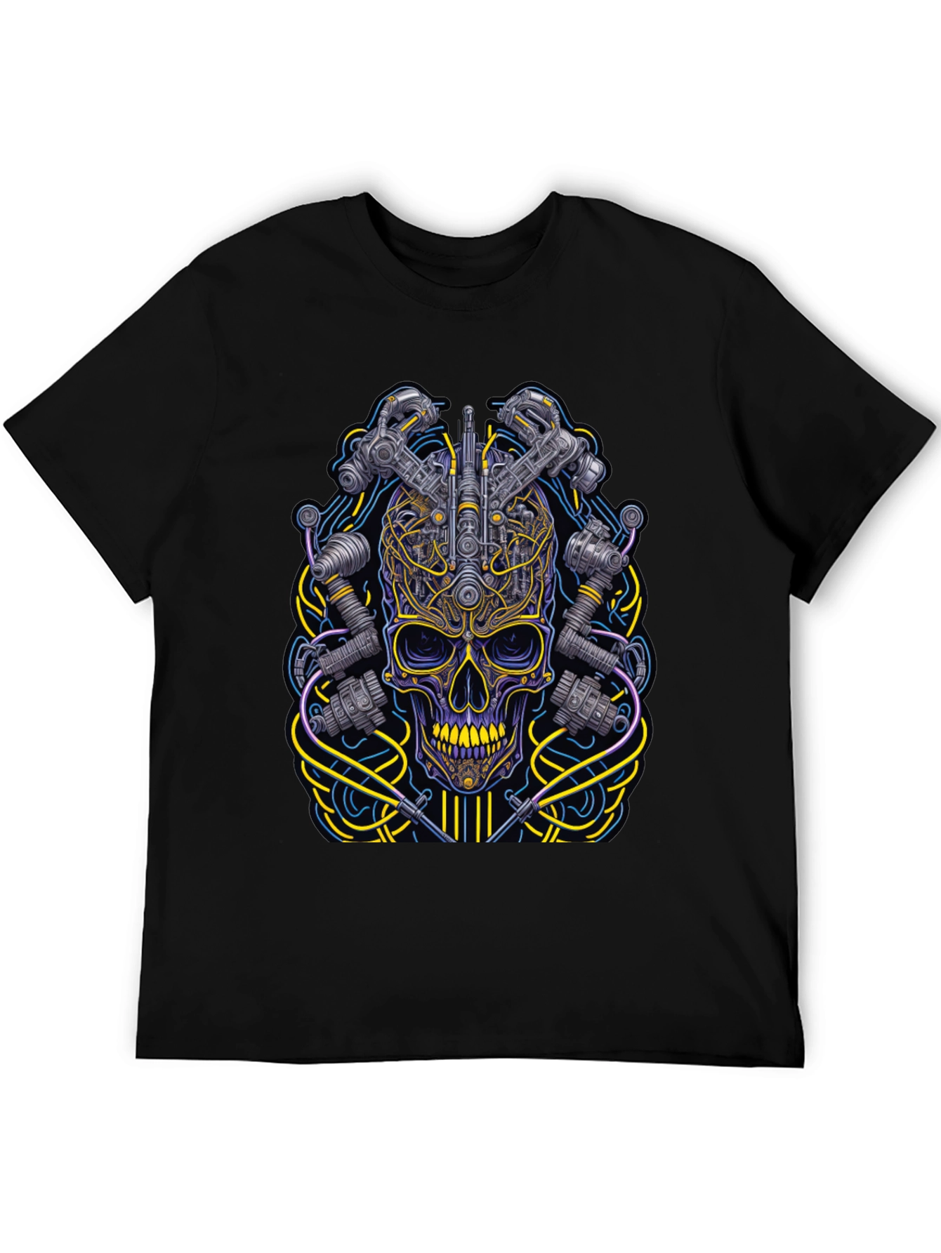 Black Cyberpunk Skull Graphic T-Shirt view 5