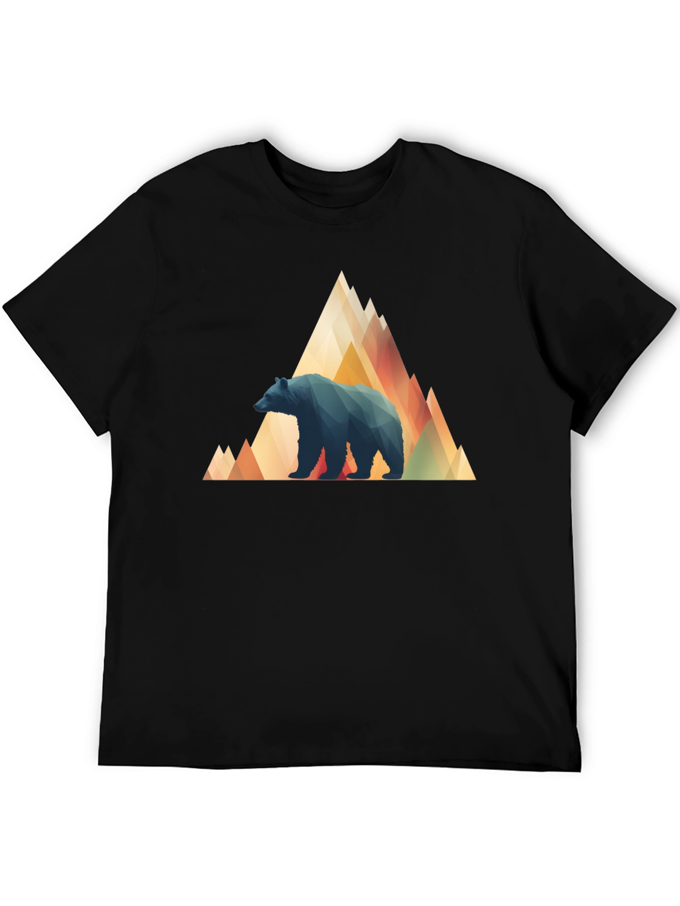 Black Geometric Bear Mountain Tee - Stylish Black T-Shirt view 5