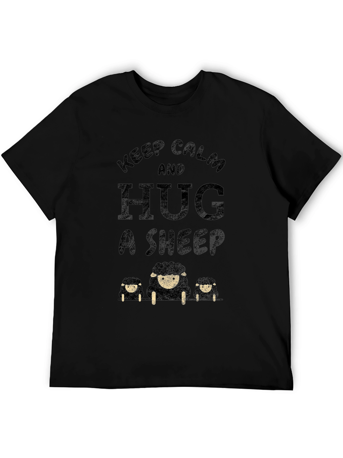 Black Keep Calm and Hug a Sheep T-Shirt - Black view 5
