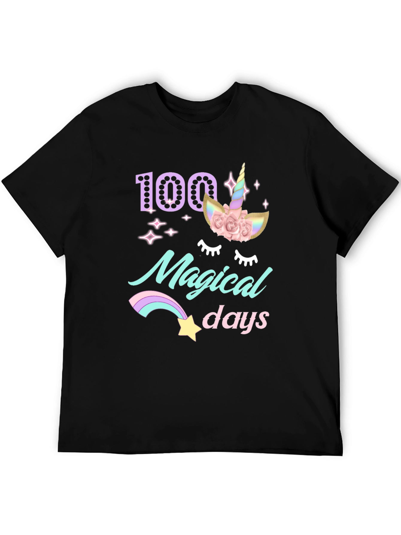 Black 100 Magical Days T-Shirt Unicorn view 5