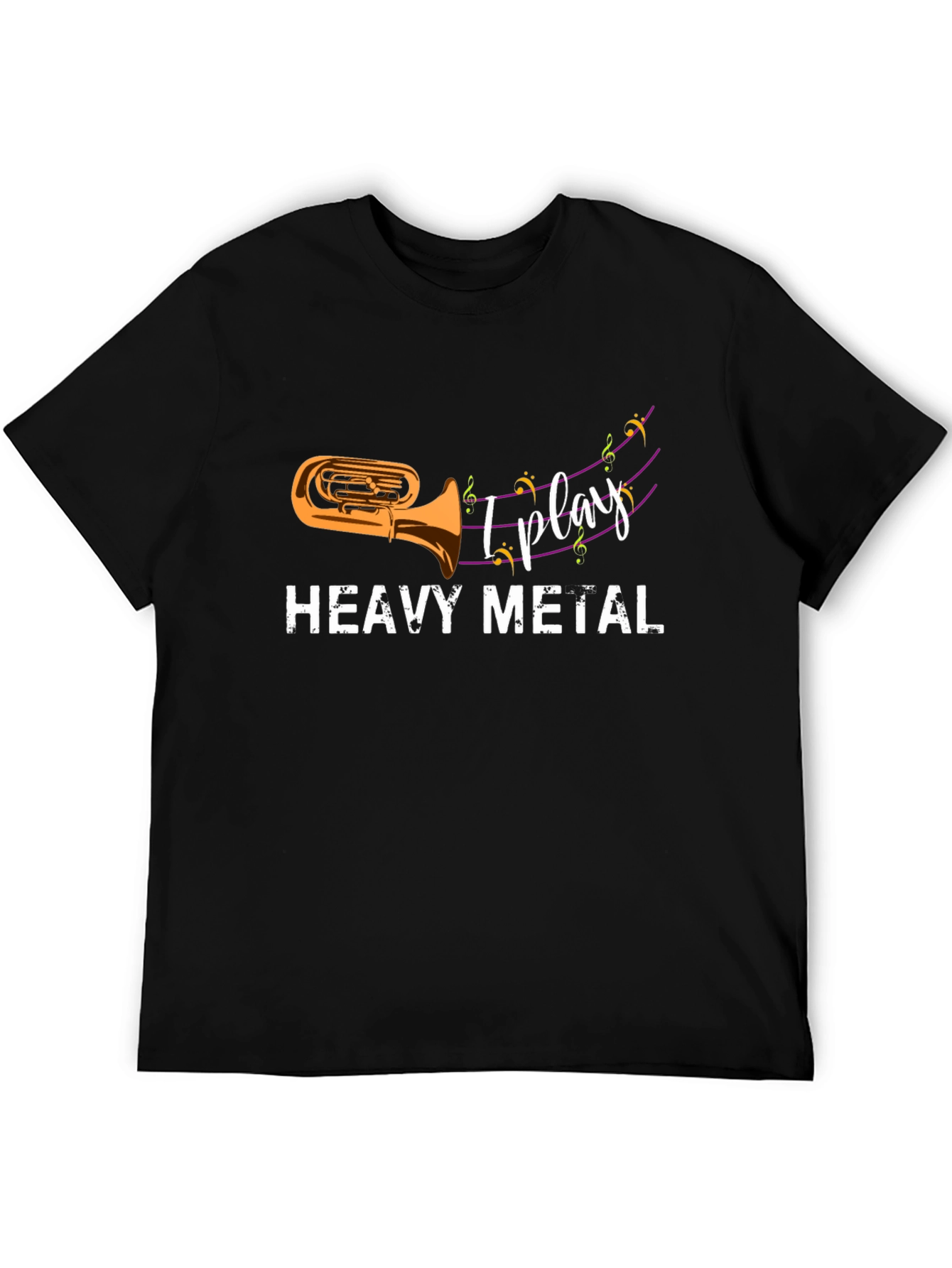 Black I Play Heavy Metal Tuba Black Tee view 5