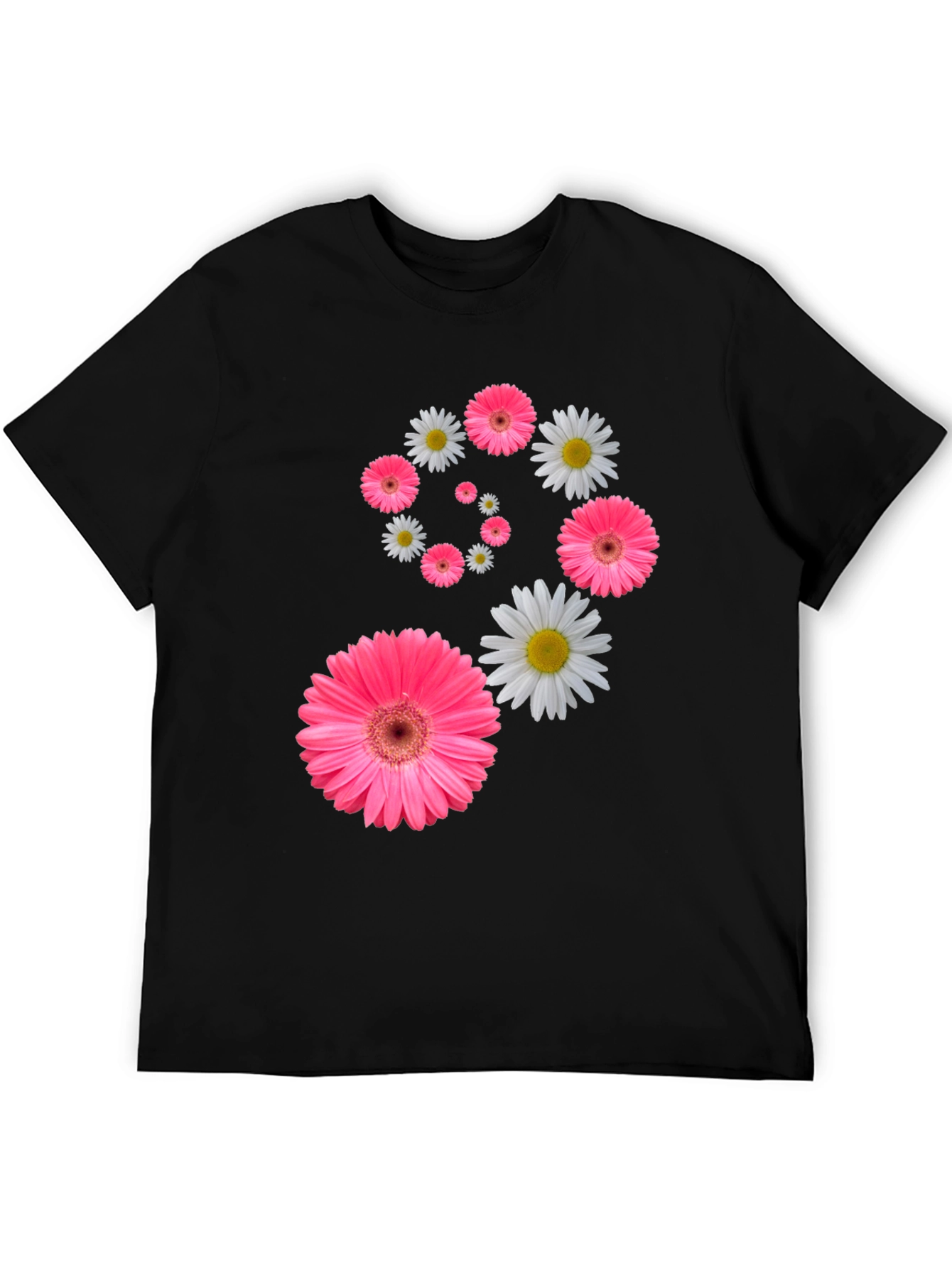 Black Floral Swirl T-Shirt - Pink Daisy Design view 5