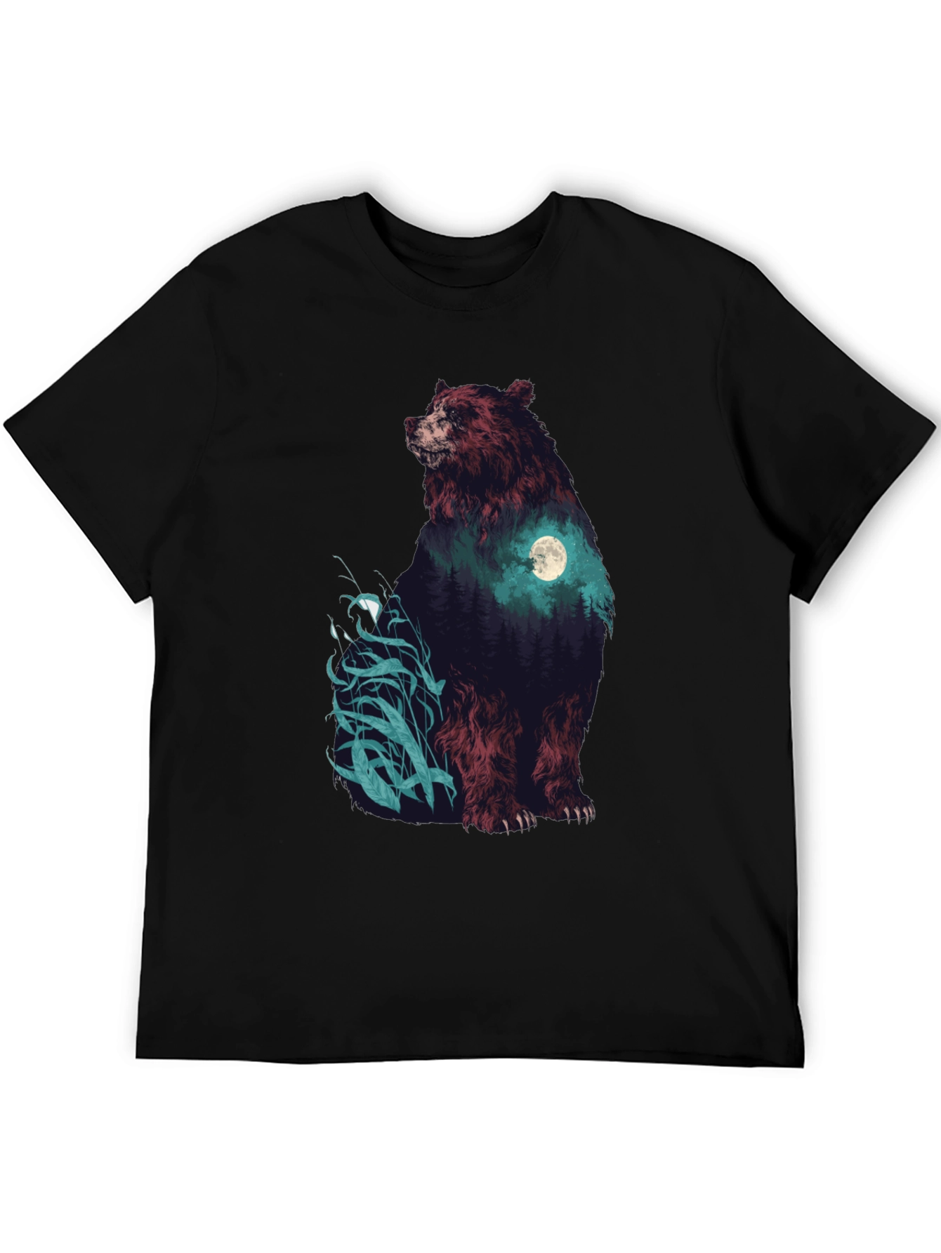 Black Bear Forest Moon Graphic T-Shirt view 5