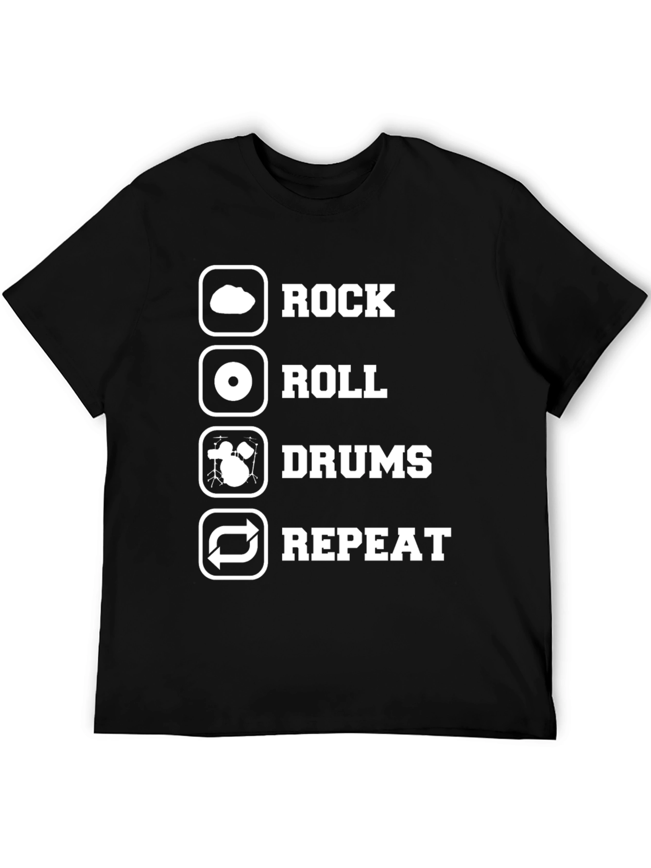 Black Rock Roll Drums Repeat T-Shirt - Musician Gift view 5