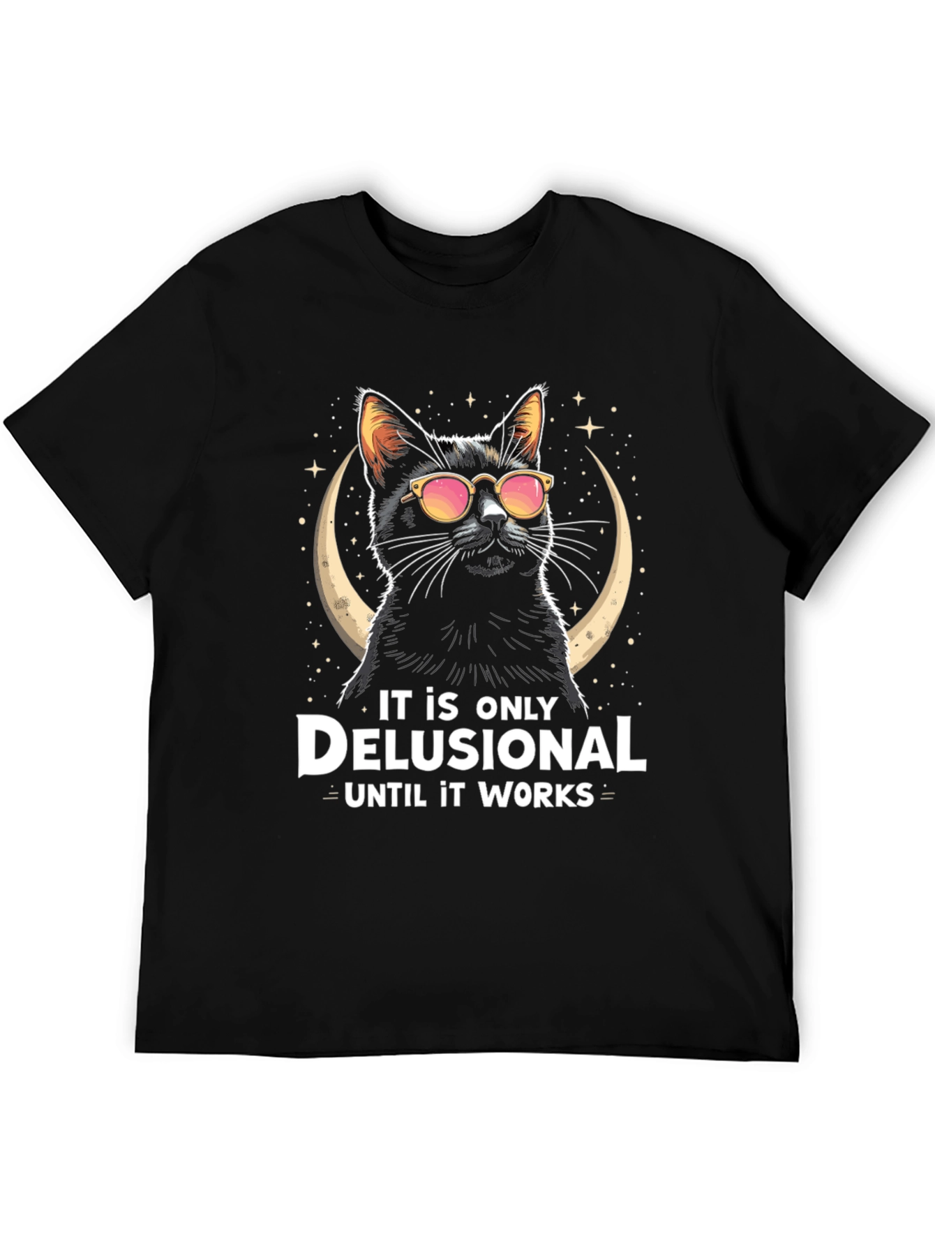 Black Delusional Cat T-Shirt - Funny Novelty Tee view 5