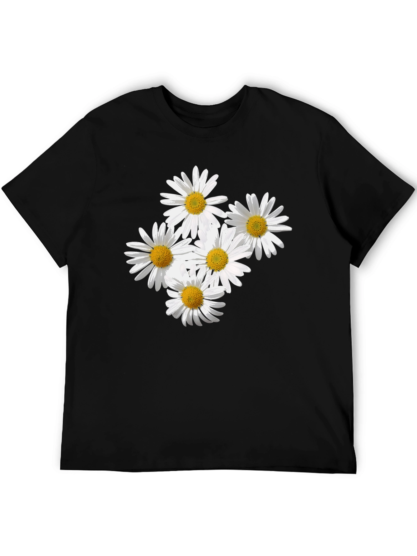 Black Daisy Flower Graphic Black T-Shirt view 5