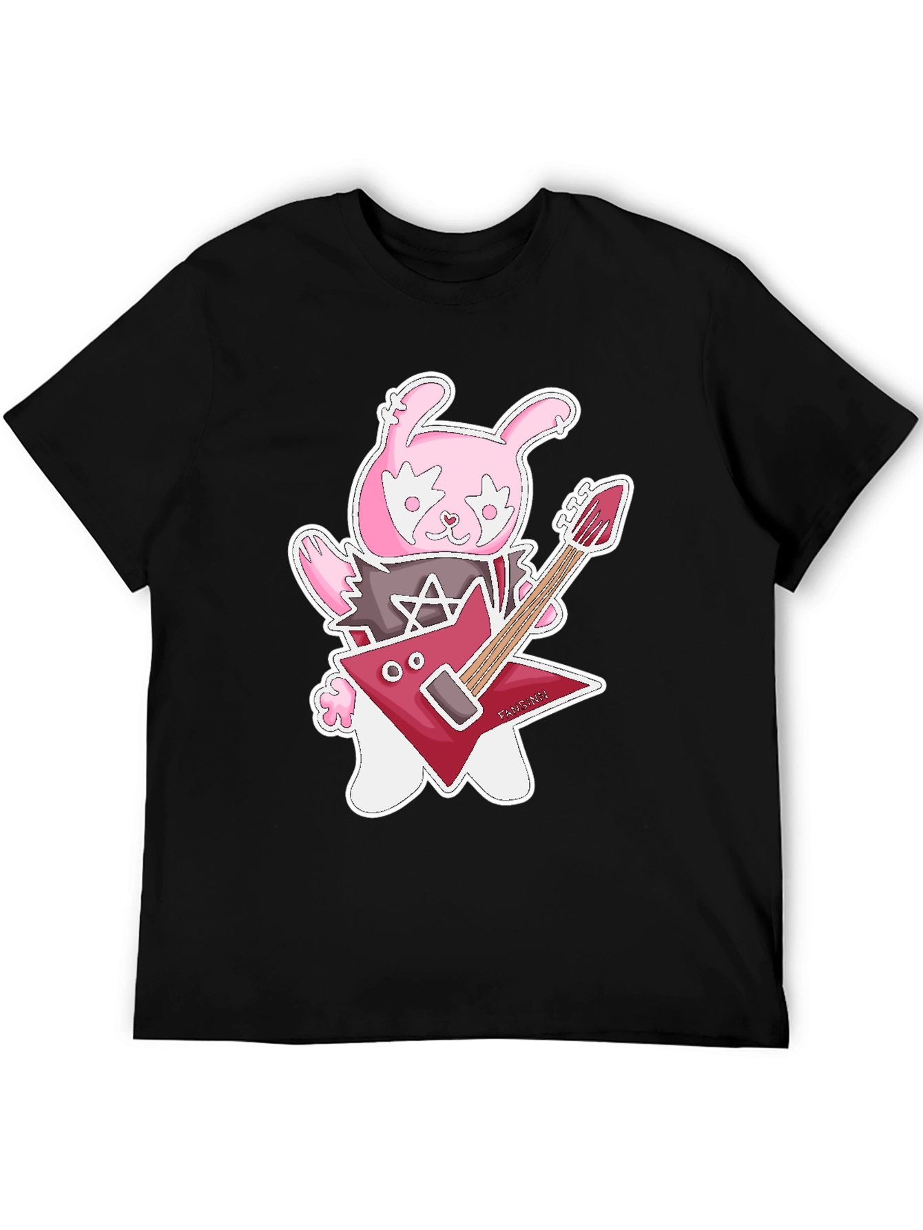 Black Rockstar Rabbit Graphic T-Shirt - Black Cotton Tee view 5