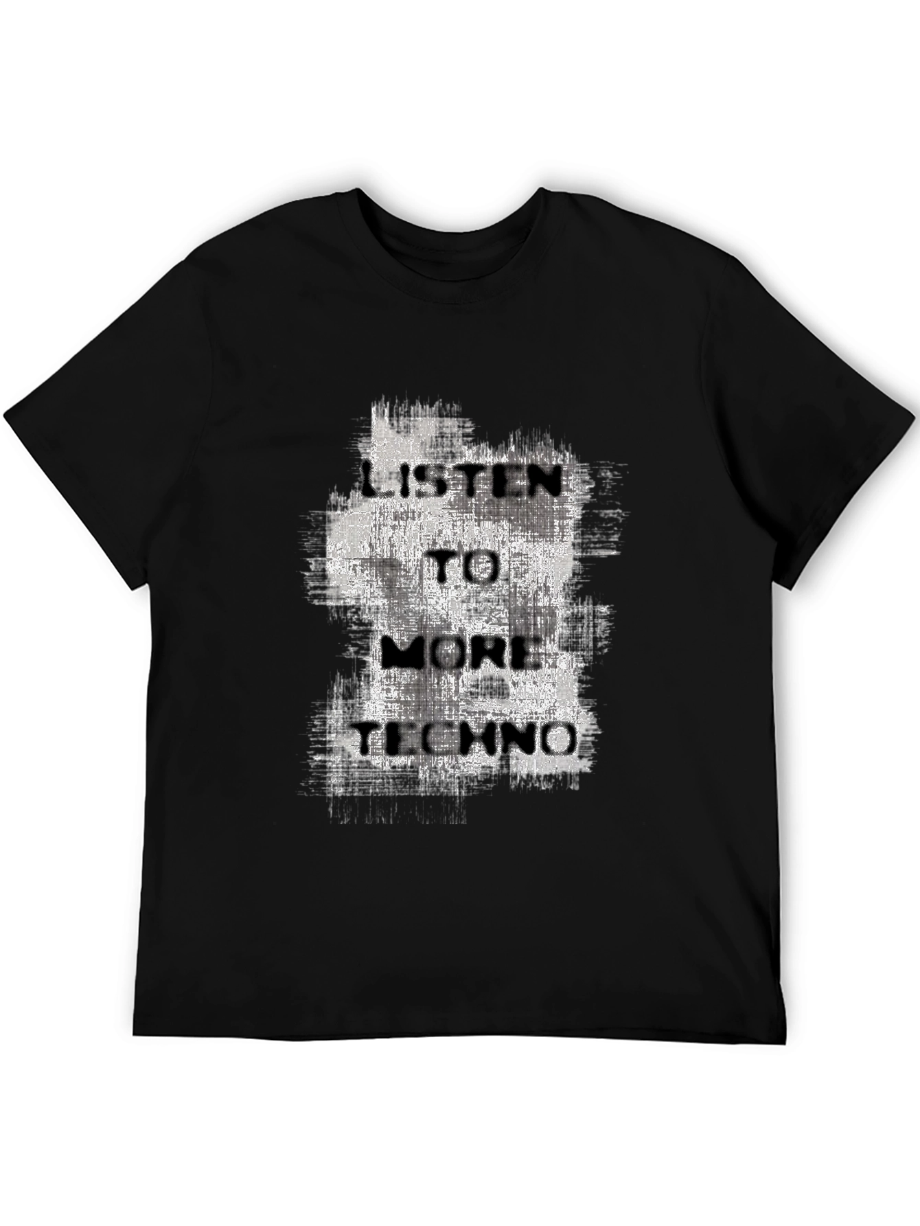Black Listen To More Techno Graphic Tee - Black Cotton T-Shirt view 5