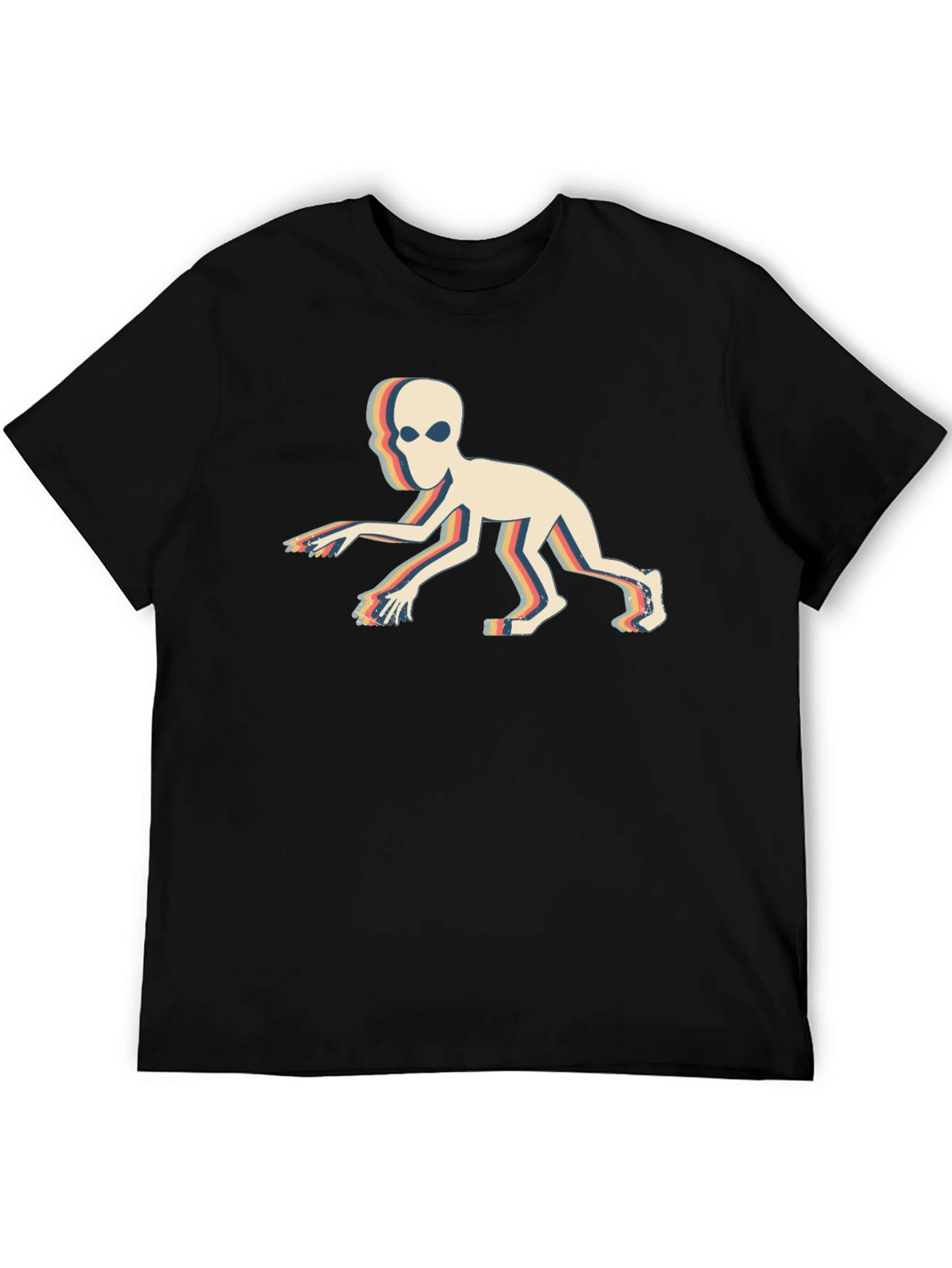 Black Retro Alien Crawl T-Shirt - Vintage Sci-Fi Design view 5