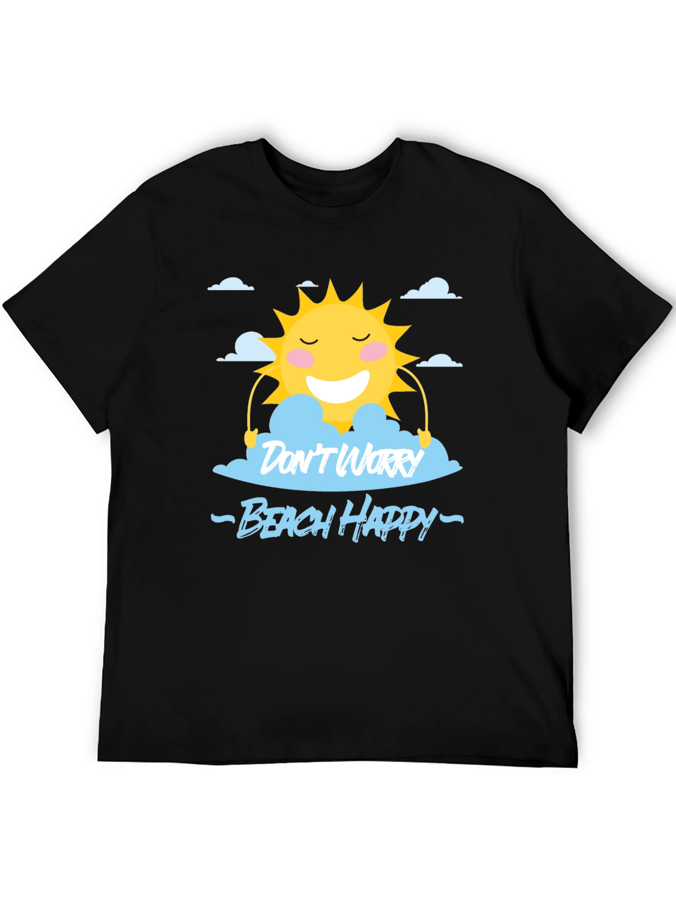 Black Don't Worry Beach Happy Black T-Shirt view 5