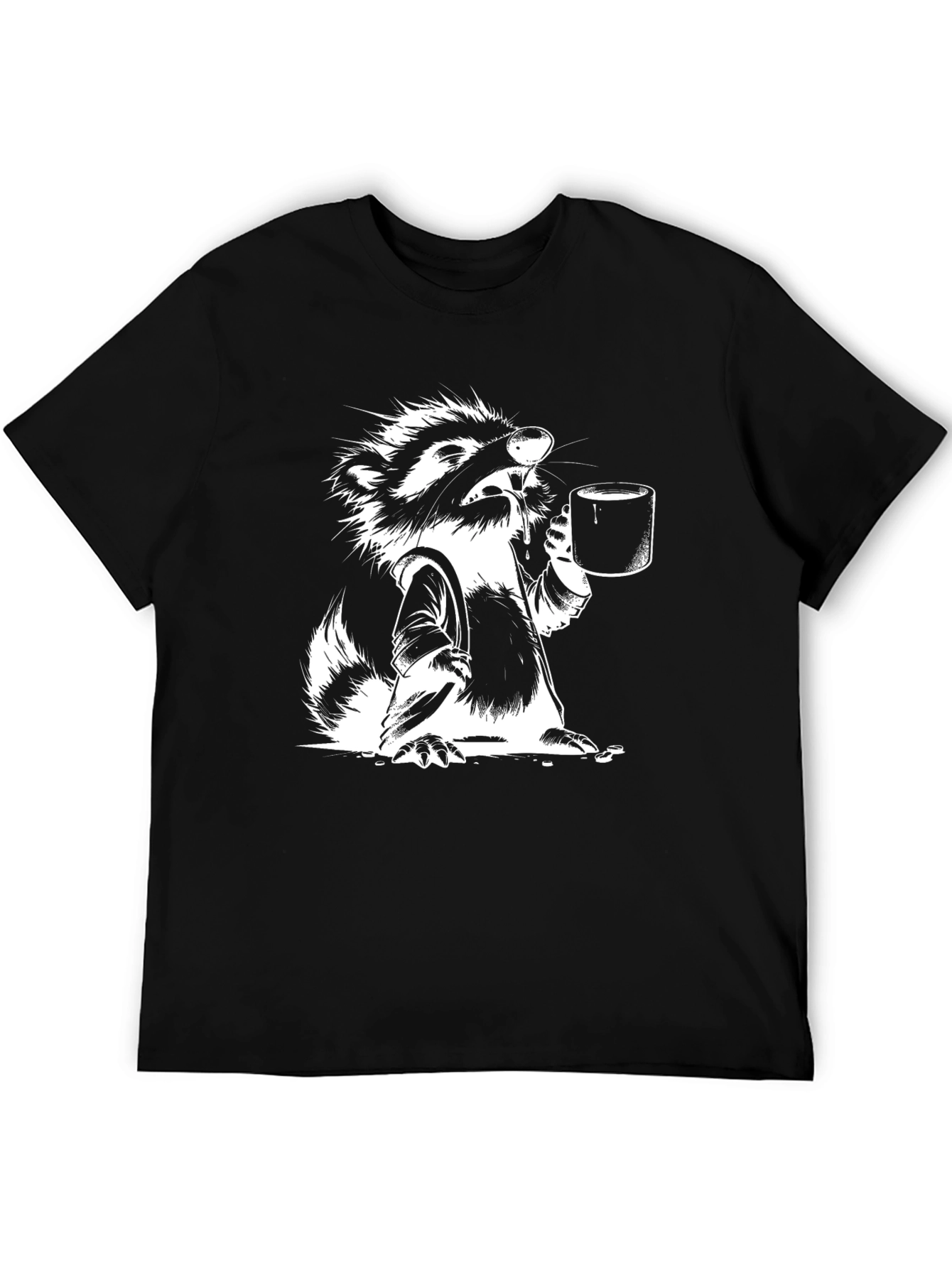 Black Raccoon Coffee T-Shirt - Men's Black Graphic Tee view 5