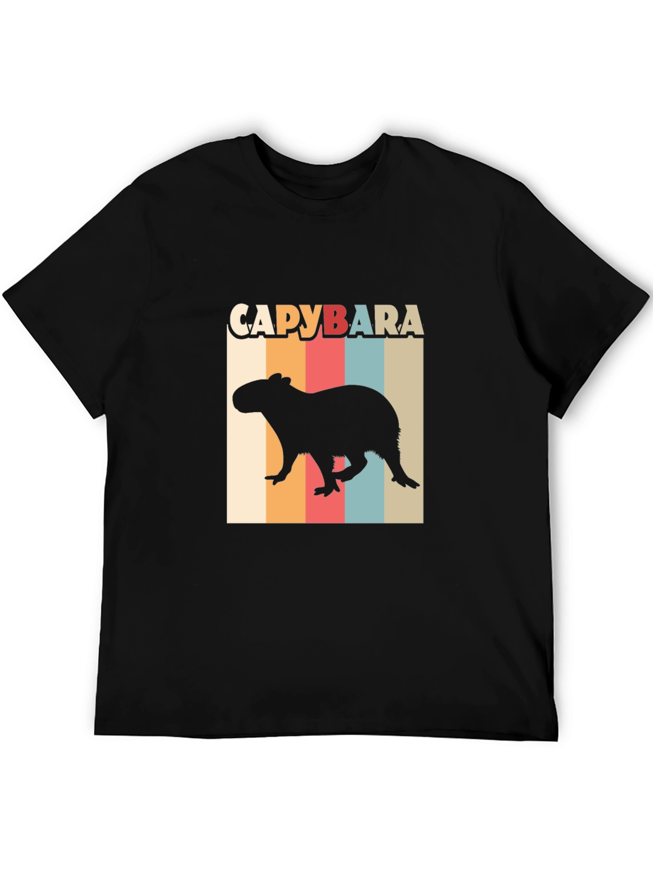 Black Capybara Retro Style T-Shirt view 5