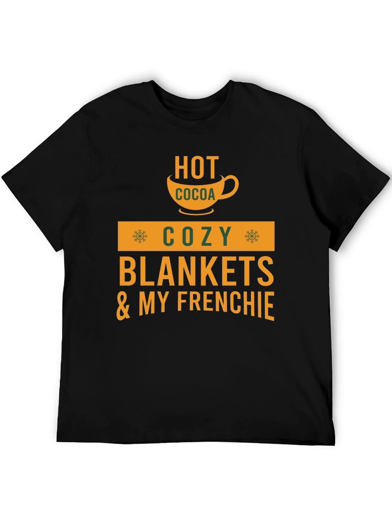 Black Cozy Season T-Shirt: Hot Cocoa & Frenchie view 5