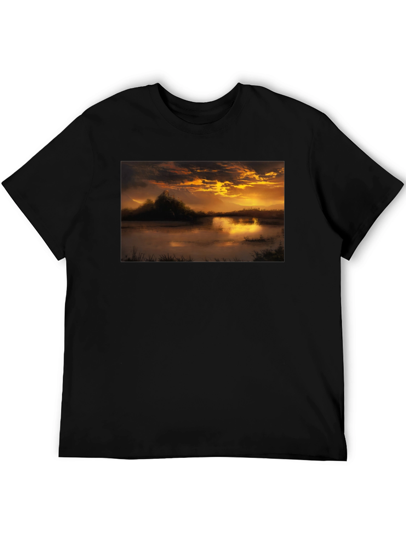 Black Sunset Lake Graphic Tee - Black Cotton Blend view 5